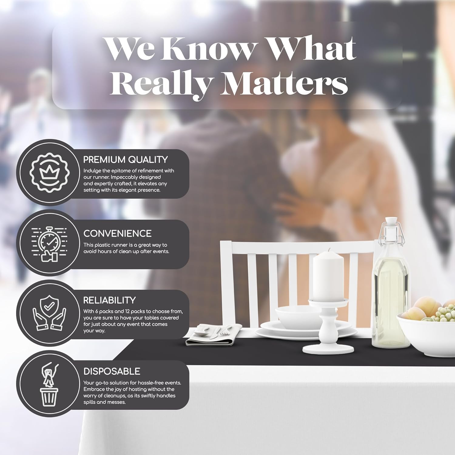 Dark Grey 6 Pack Premium Disposable Table Runner 14 x 108 Inch