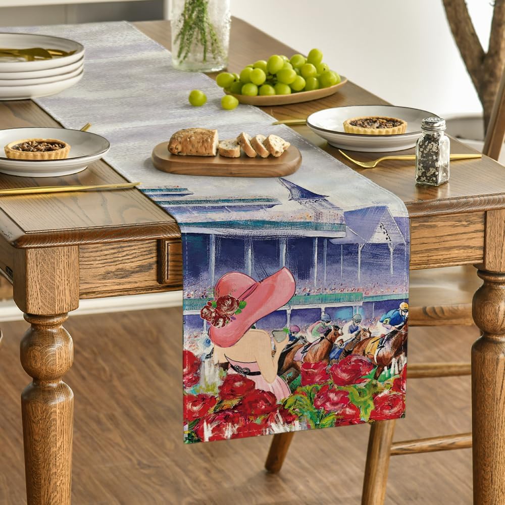 Artoid Mode Rose Horse Racing Castle Table Runner 13x90 Inch