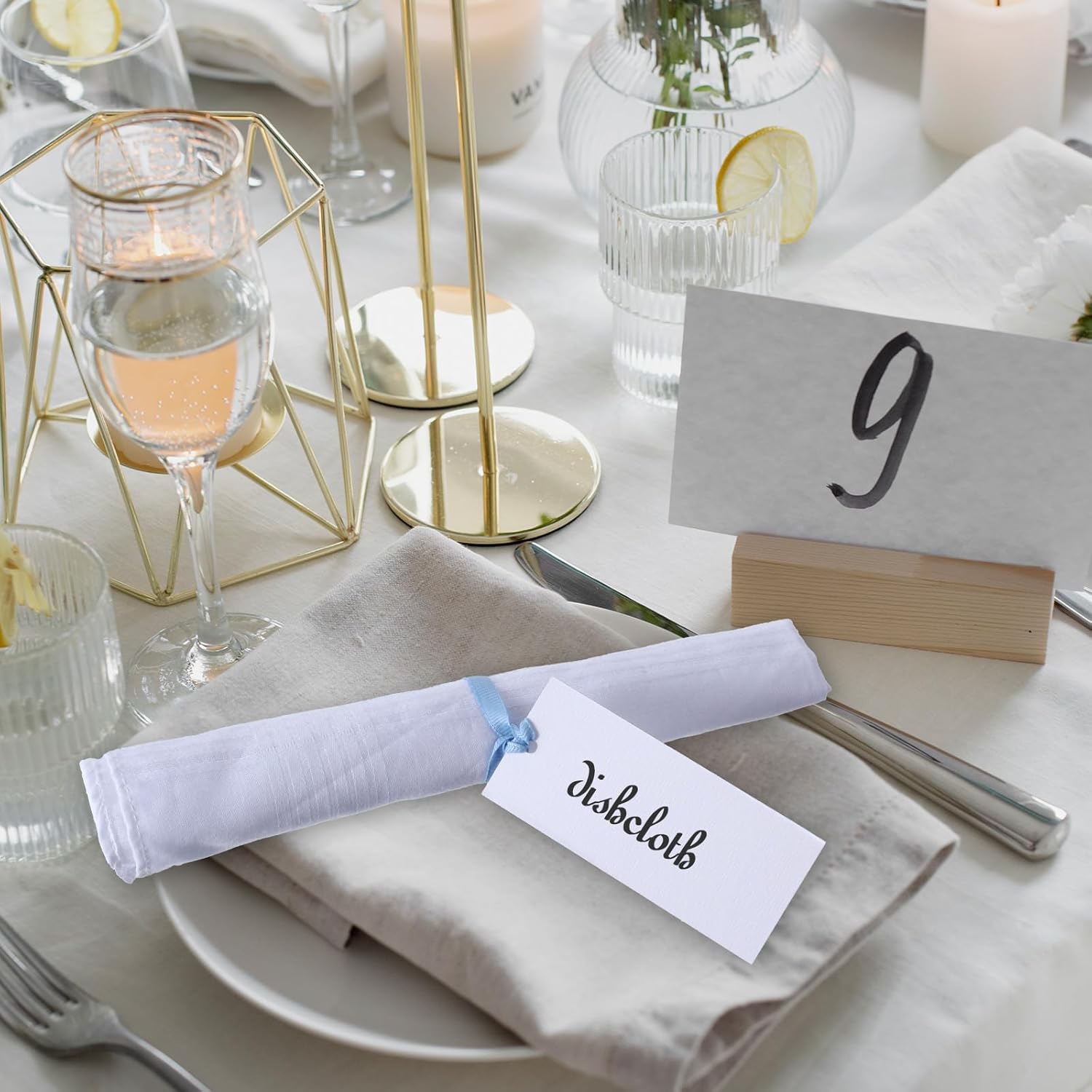 50 PCS Elegant Place Cards with Blue Sateen Ribbons