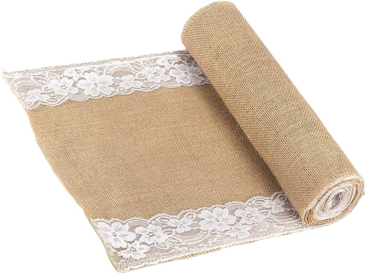 Luxshiny Rustic Linen Lace Table Runner for Wedding Reception