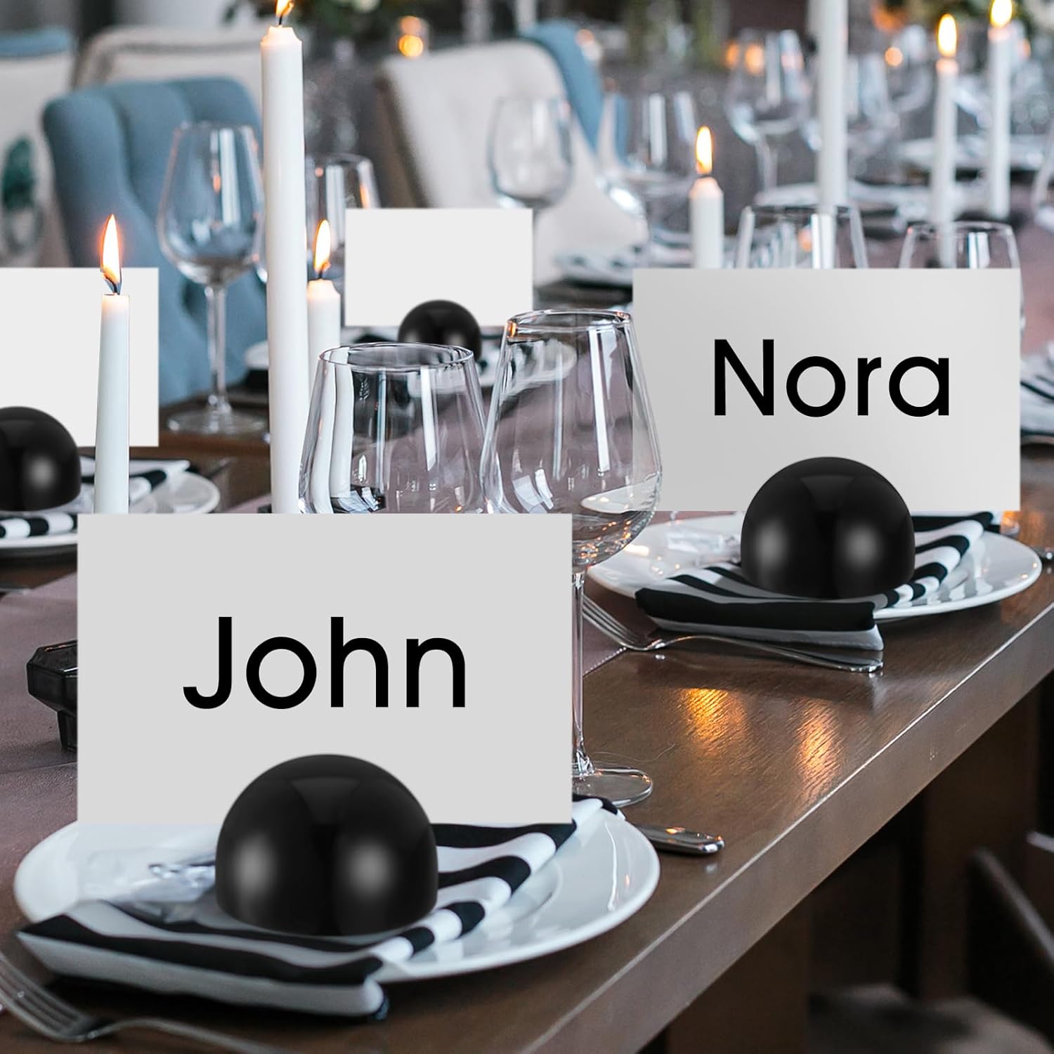Geyoga 50 Pcs Black Round Place Card Holders