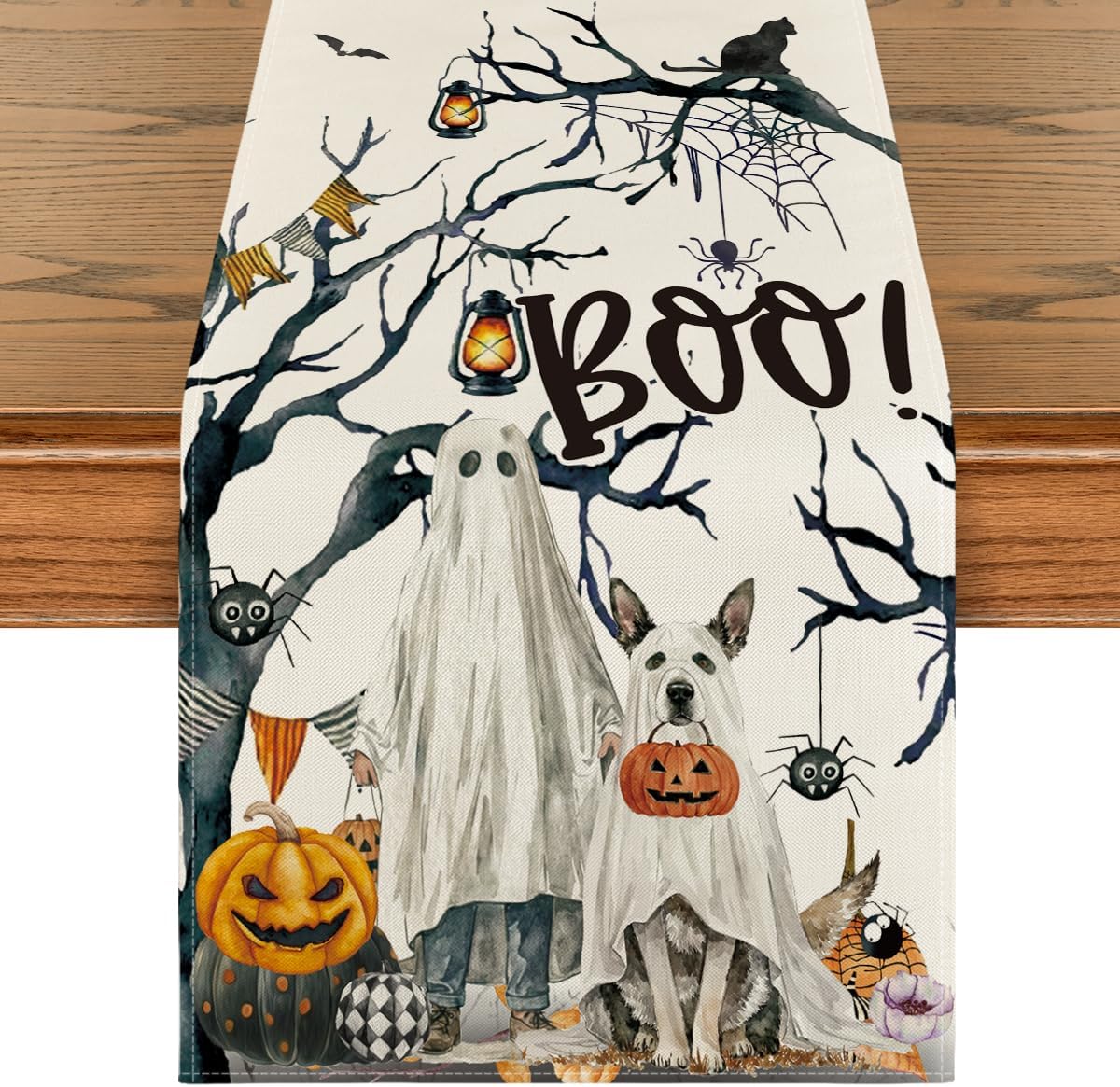 Artoid Mode Ghost Pumpkins Tree Table Runner for Halloween