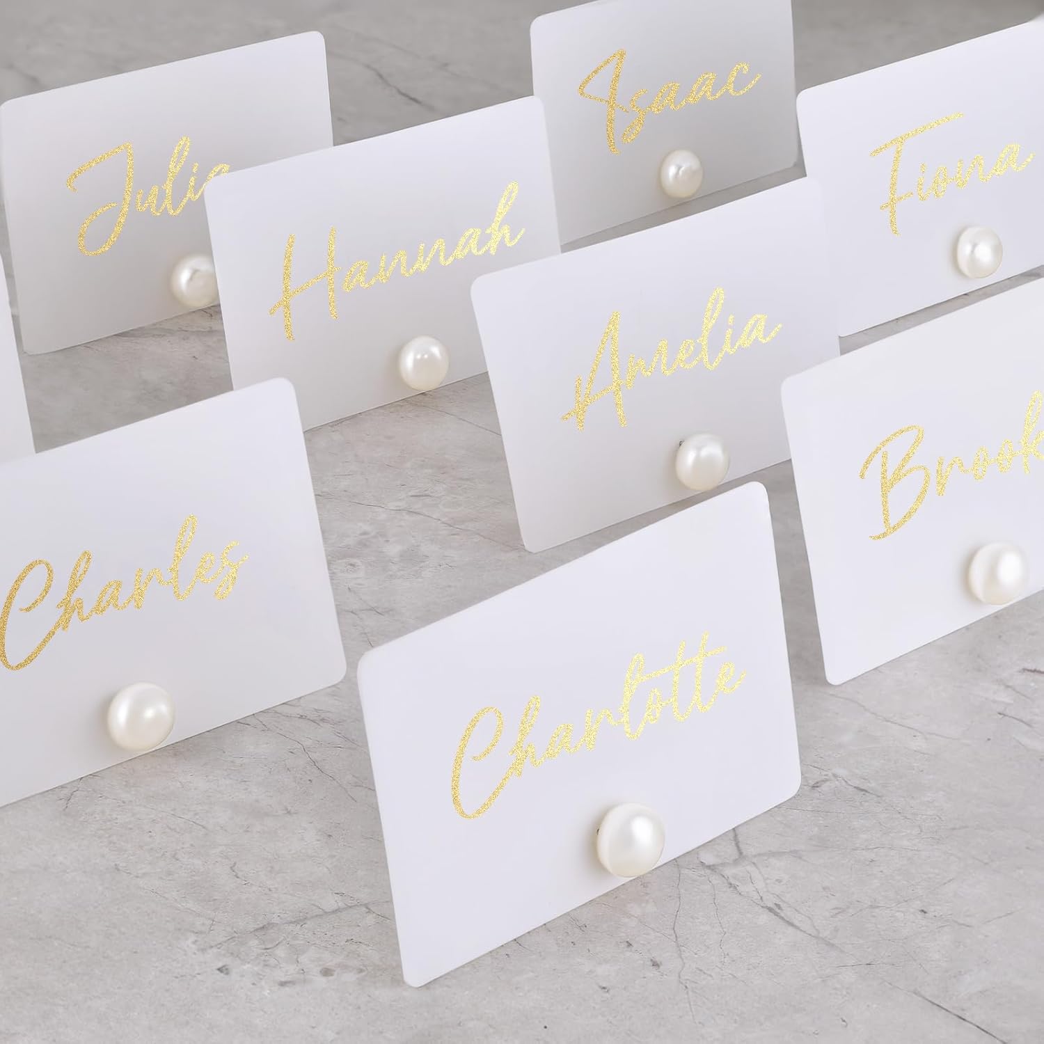 UNIQOOO 12Pcs Ivory Pearl Place Card Holders Set