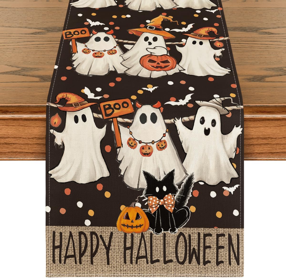 Artoid Mode Halloween Table Runner with Black Cat Design