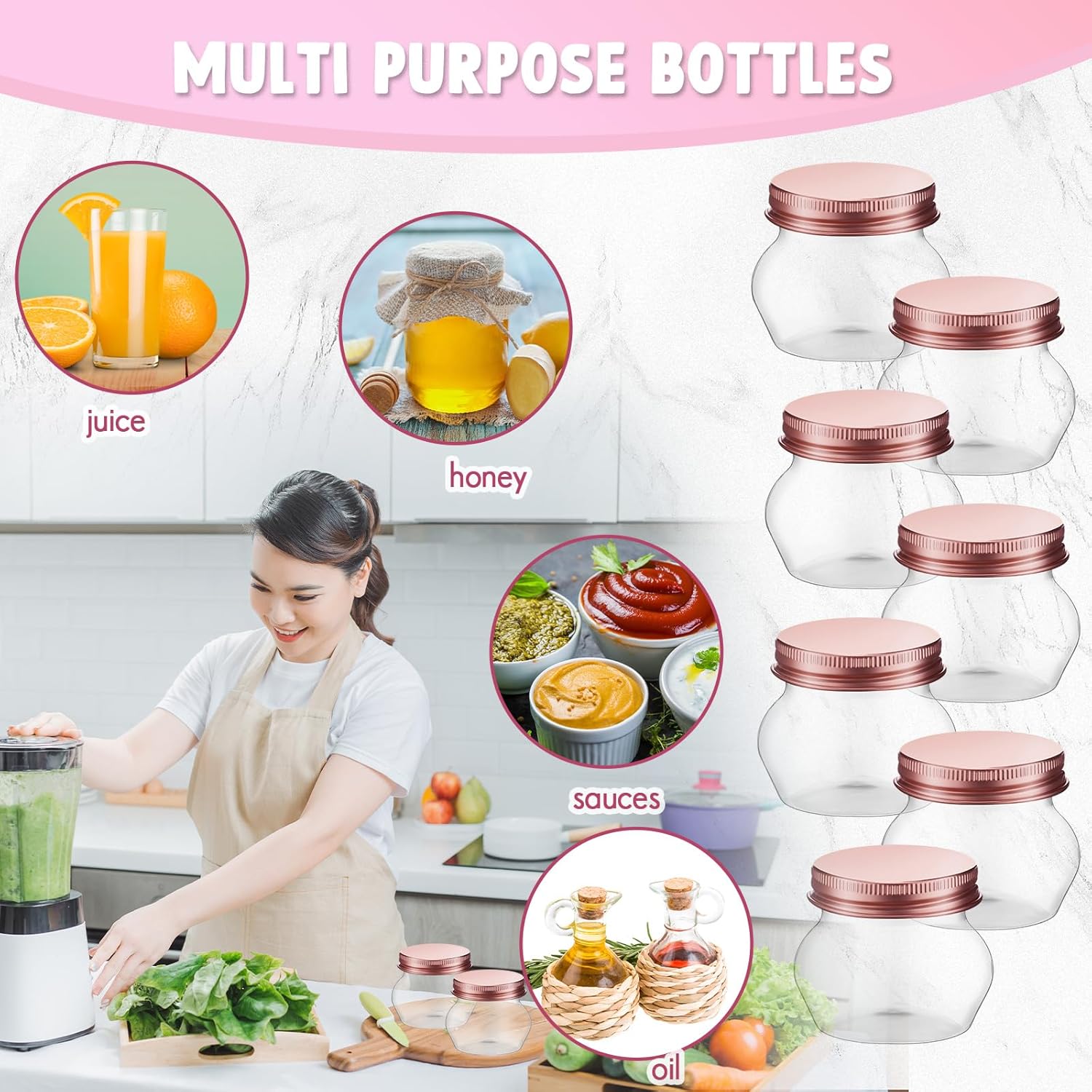 48 Pcs 4 Oz Clear Plastic Jars with Rose Gold Lids