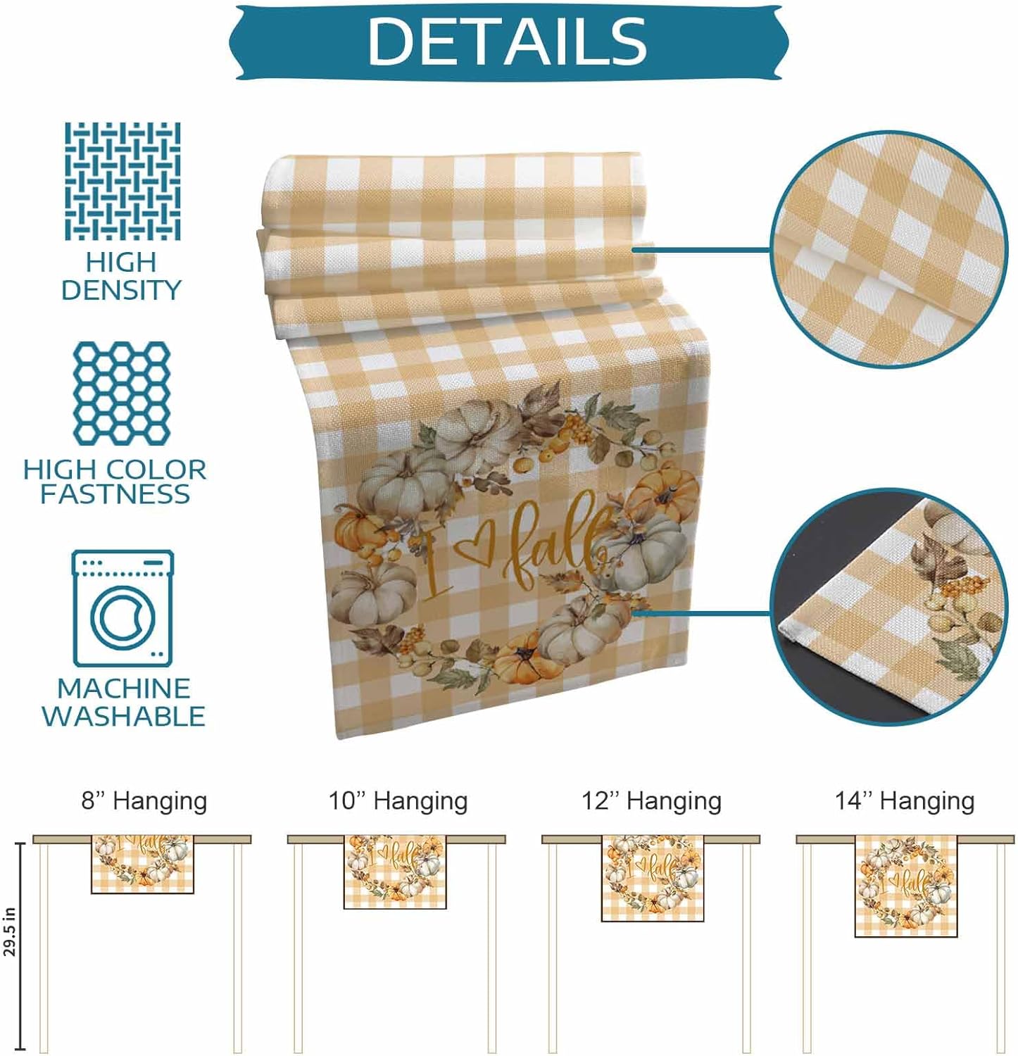 Thanksgiving Fall Pumpkin Berry Garland Table Runner 60 Inch Linen Cotton