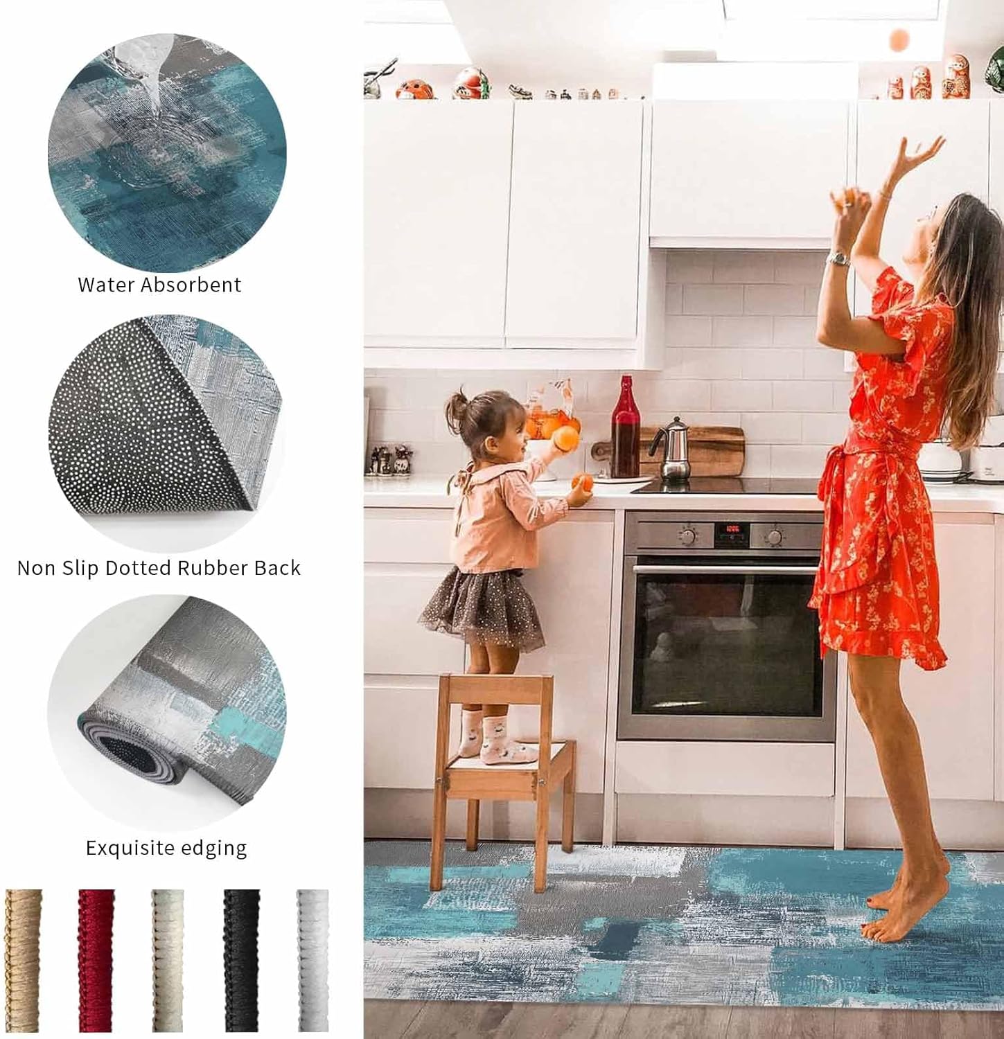 Libaoge Teal Kitchen Rugs and Mats Set of 2