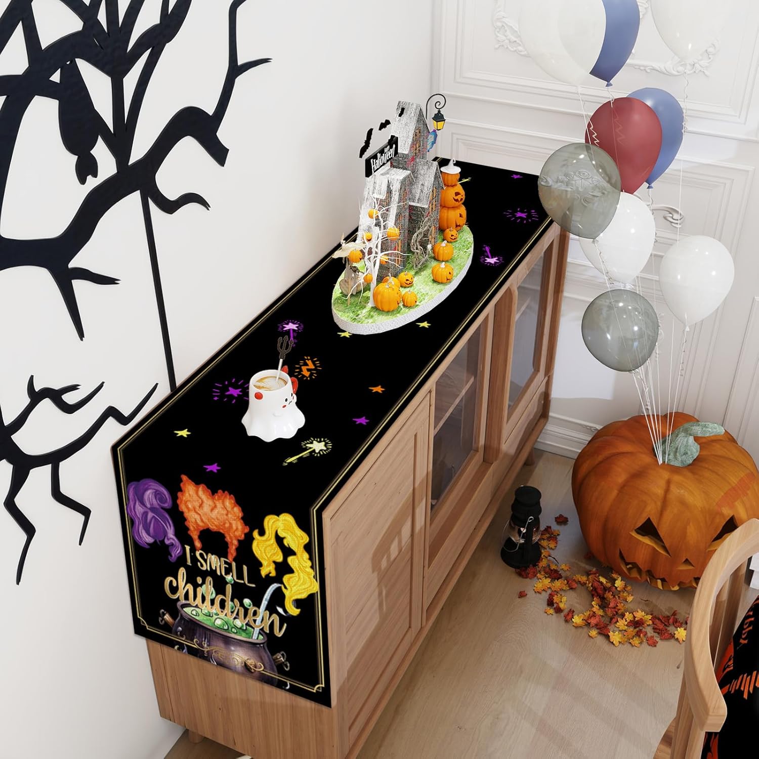 Linen Halloween Table Runner 72 Inches Long
