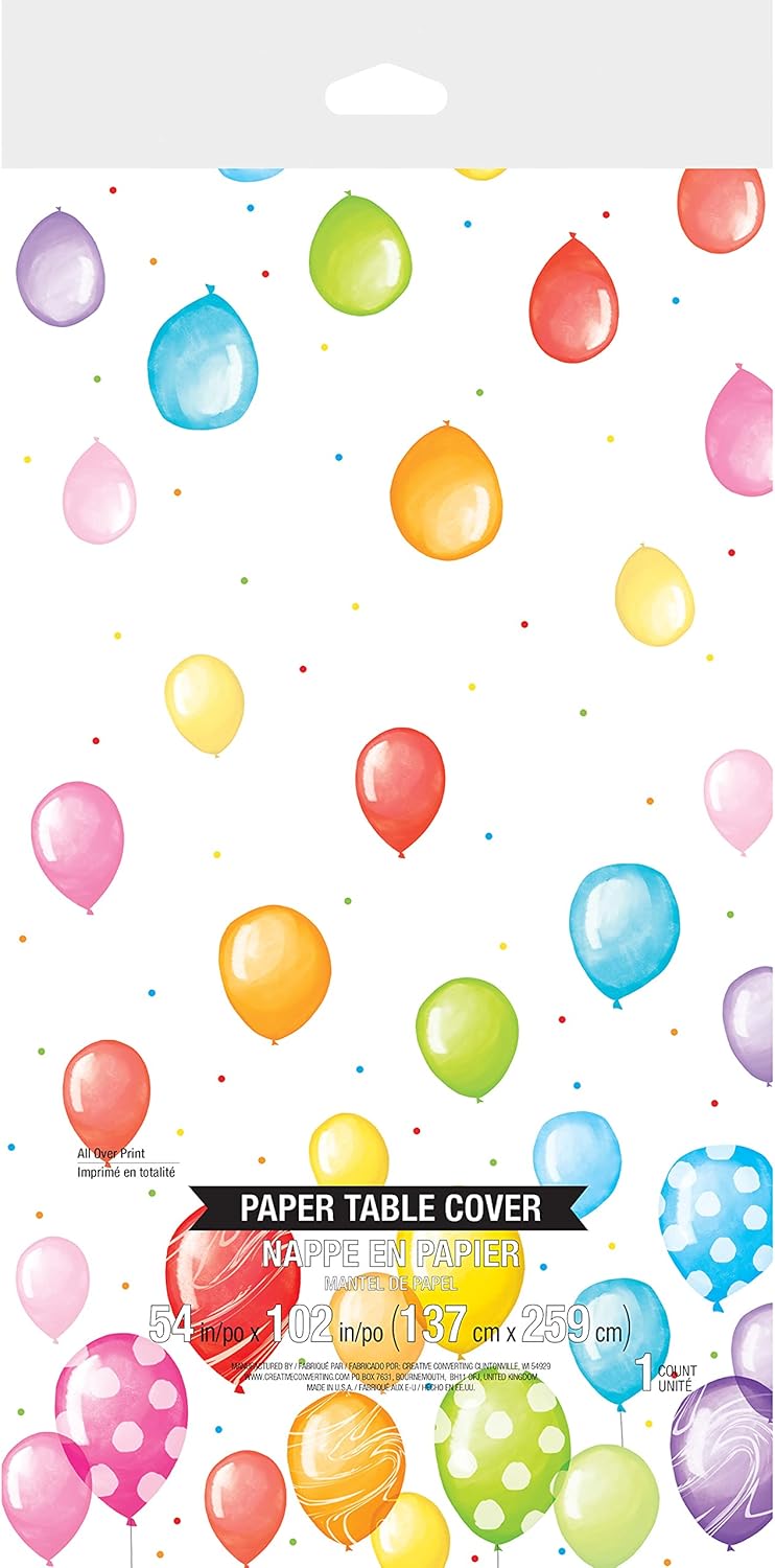 Creative Converting Balloon Bash Tablecloth 54x102 Red Orange Yellow Green Blue Purple