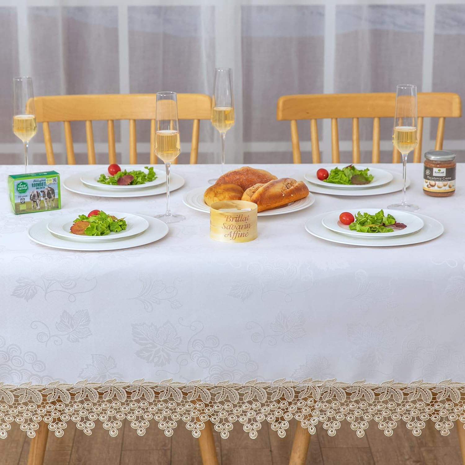 BrekSdat Beige Lace Tablecloth Waterproof Oilproof Spillproof Rectangle Farmhouse Cover
