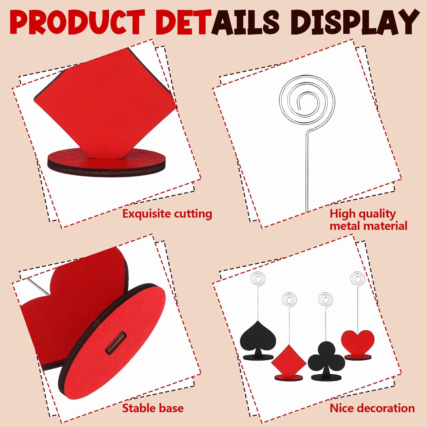 12 Pcs Casino Themed Place Card Holders Poker Shaped Table Number Stands