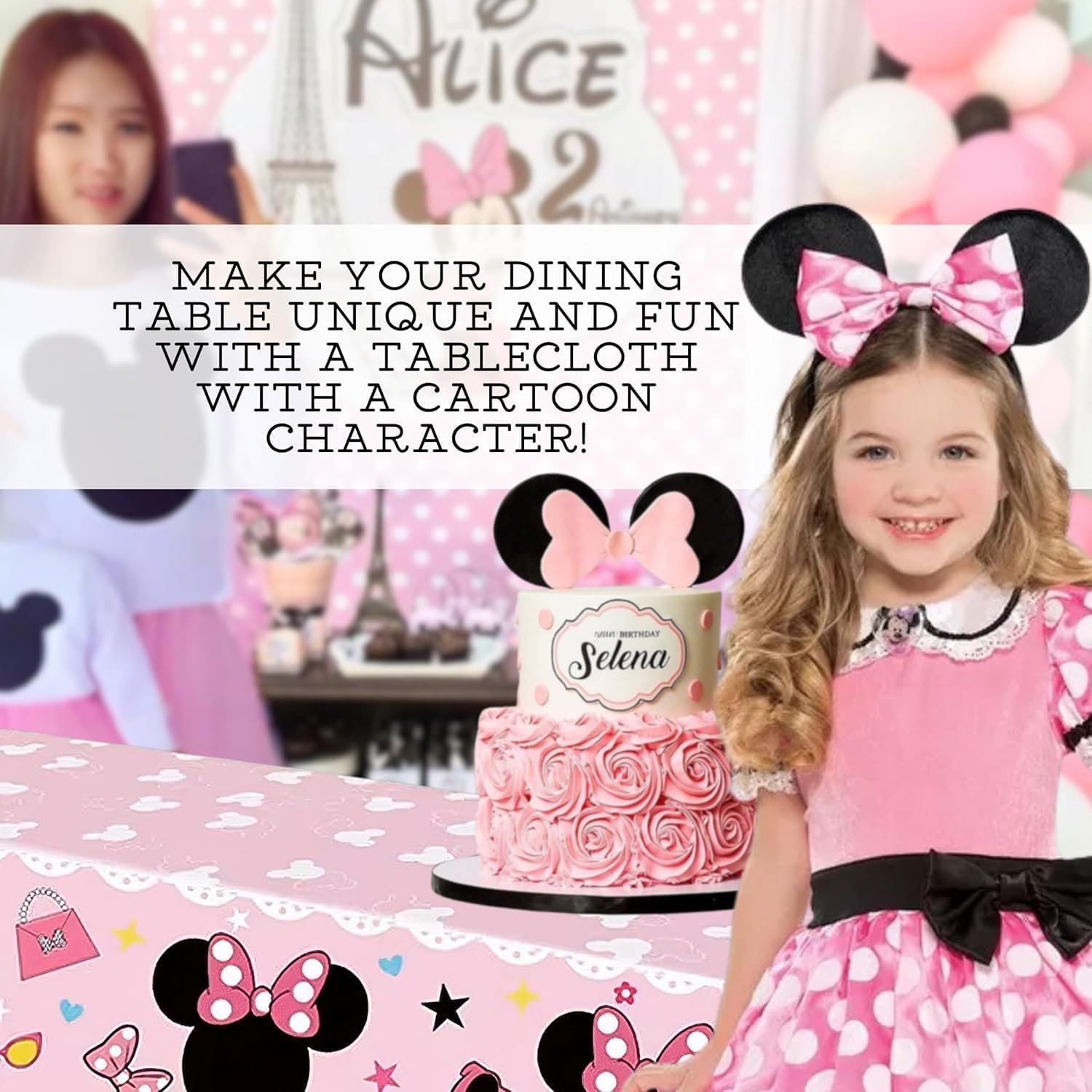 6PCS Pink Birthday Tablecloth Set 108x54 Inch Rectangle Disposable for Girls Party