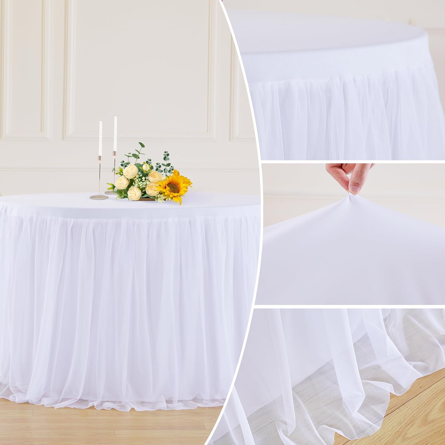 Suppromo White Round Tulle Tablecloths 72 Inch