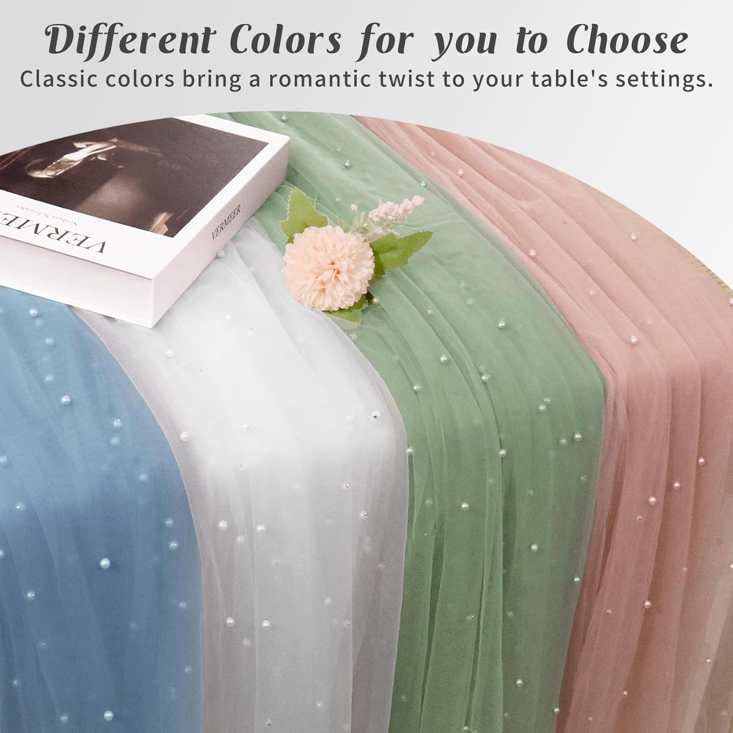 Set of 6 Pearl Tulle Table Runners 29x120 Inch White