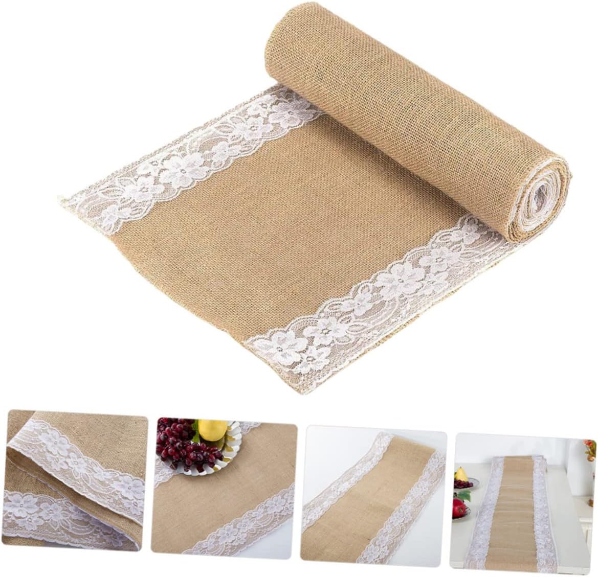 PRETYZOOM Decorative Linen Table Runner with Lace Design
