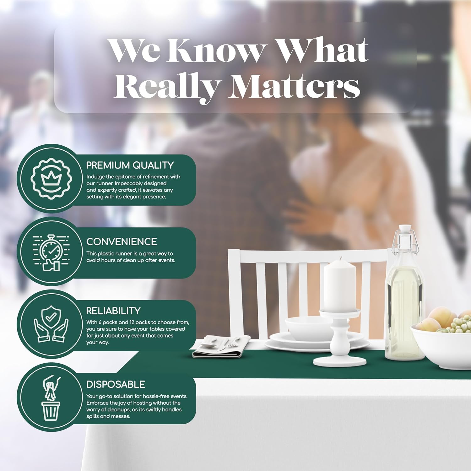 Dark Green 6 Pack Premium Disposable Table Runner 14 x 108 Inch