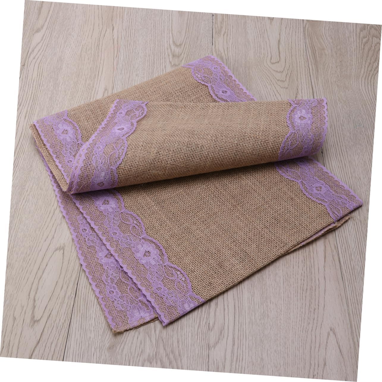 Unomor 275x30cm Burlap Table Runner with Lace Edging