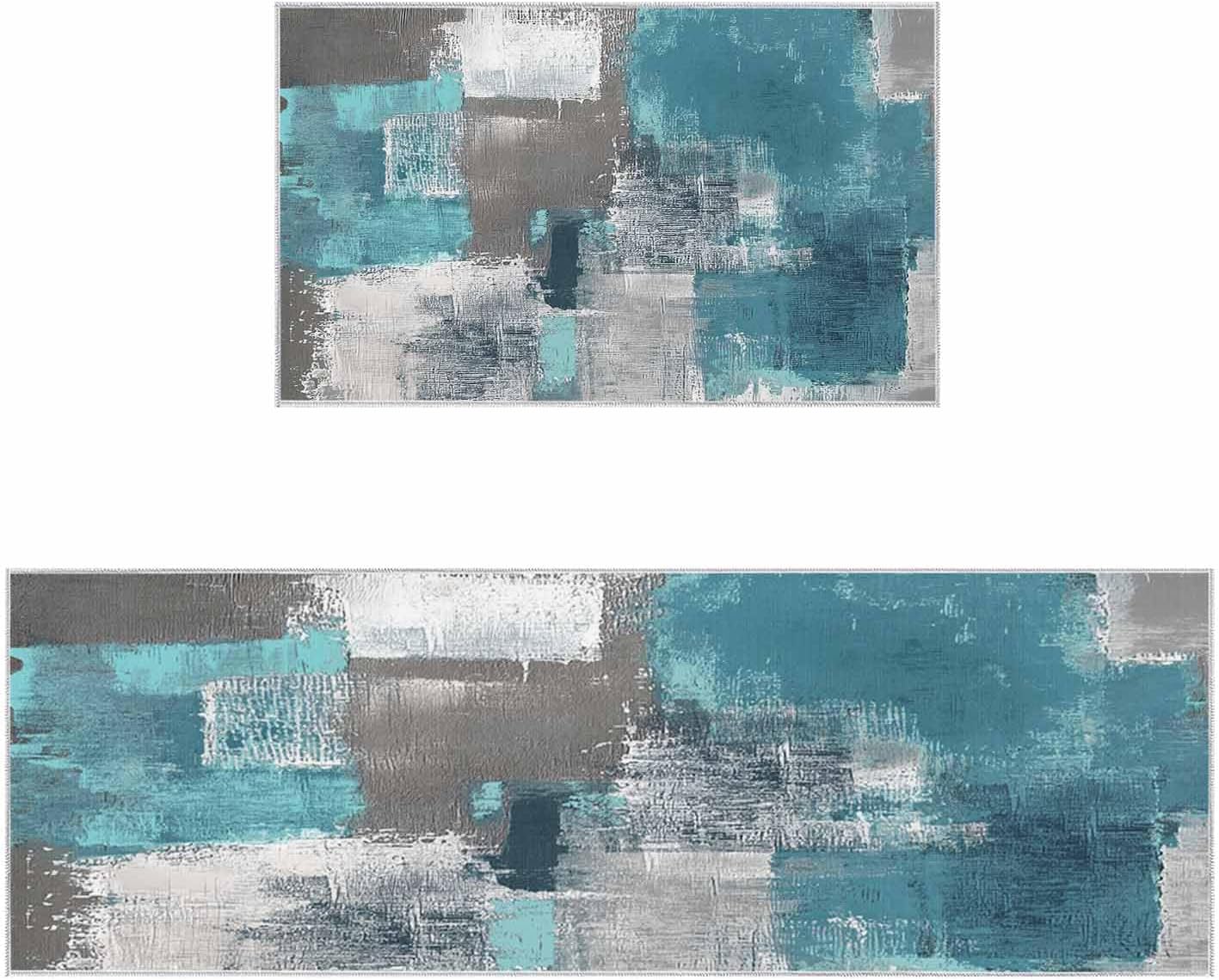Libaoge Teal Kitchen Rugs and Mats Set of 2