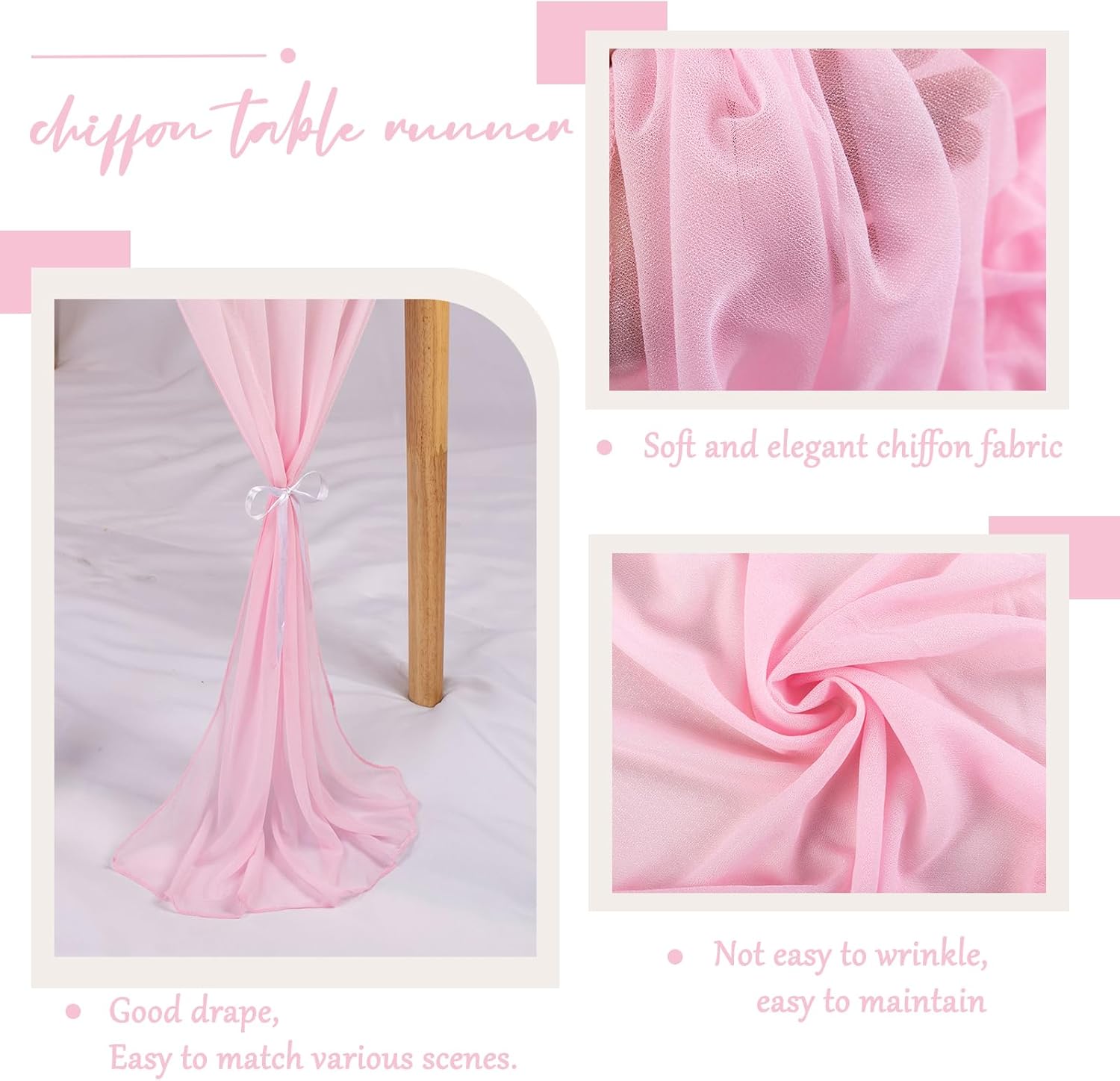 2 Pack 10ft Blushing Pink Chiffon Table Runner
