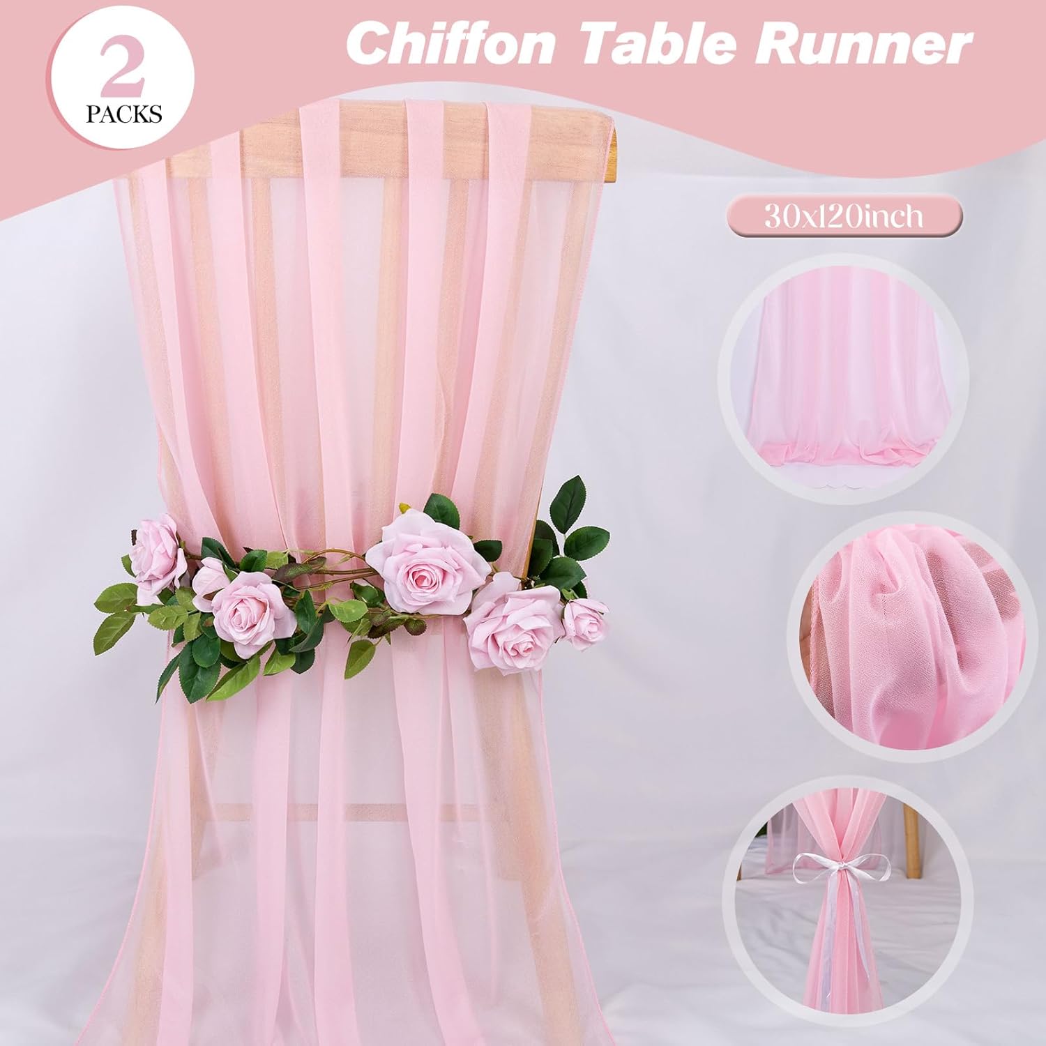 2 Pack 10ft Blushing Pink Chiffon Table Runner