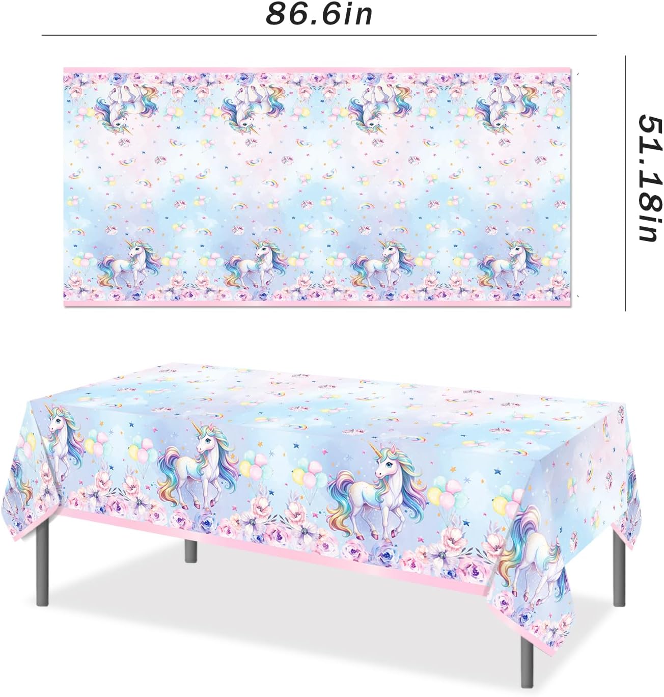 2 PCS Unicorn Disposable Tablecloth 86x51 Inches