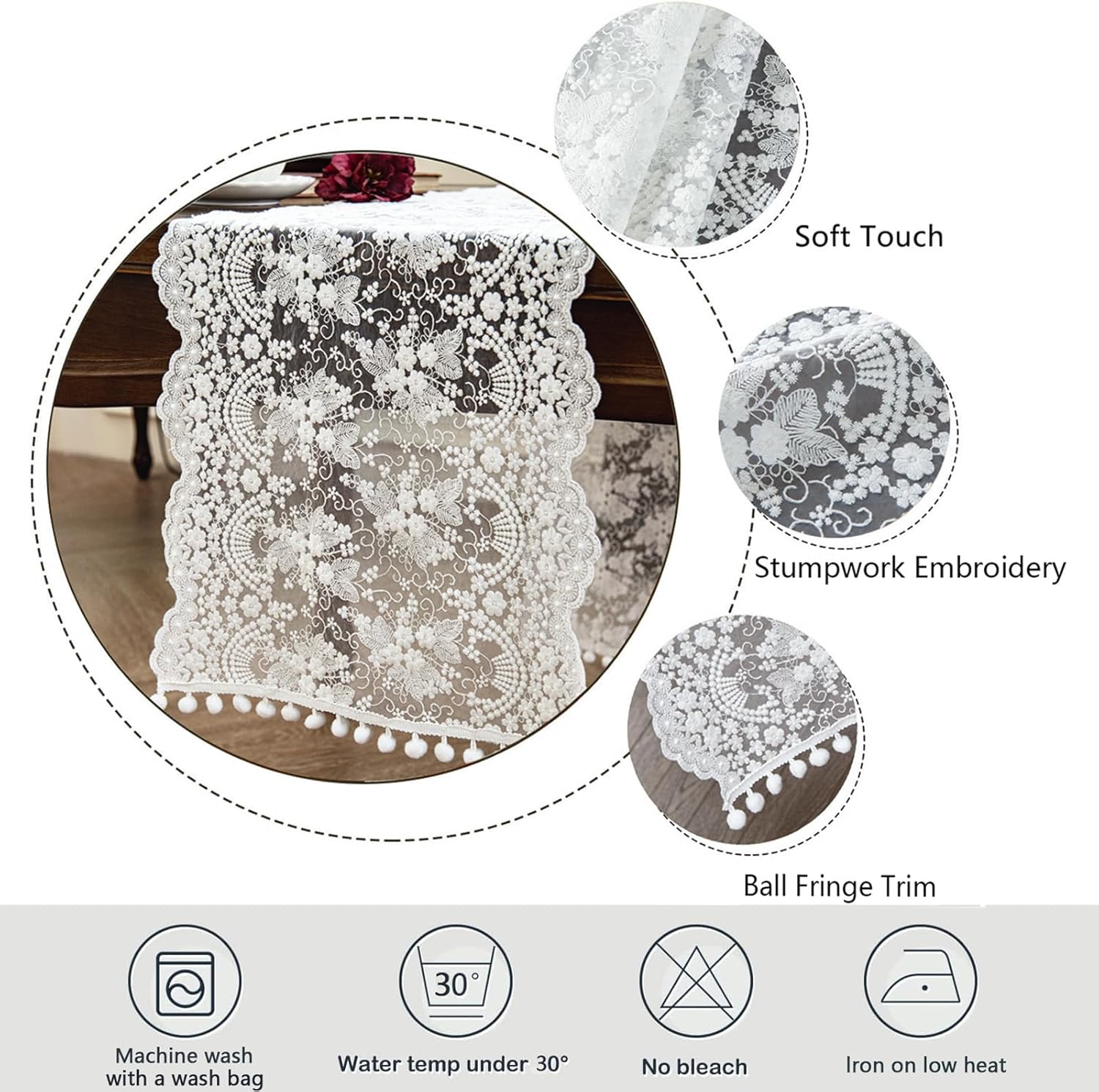 Joyfol Day White Lace Table Runner 14x36 Inch