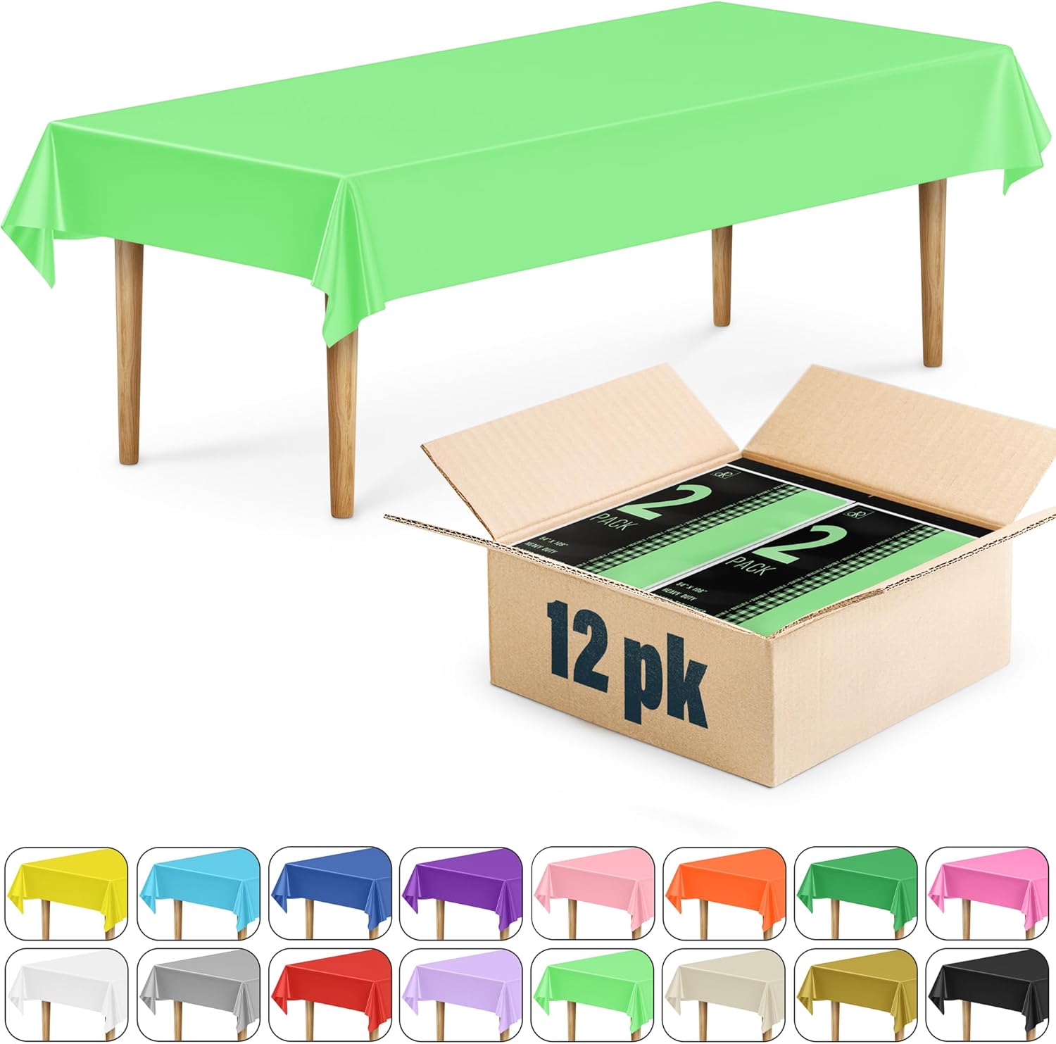 DecorRack 12 Pack Heavy-Duty Tablecloths - Lime Green