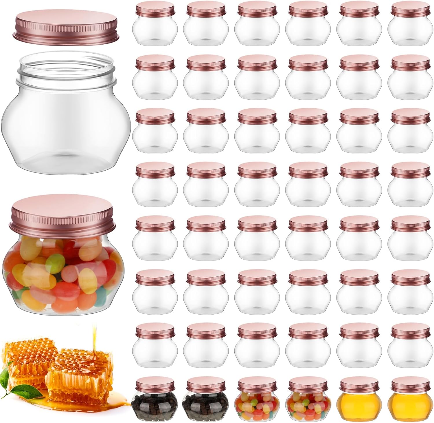 48 Pcs 4 Oz Clear Plastic Jars with Rose Gold Lids