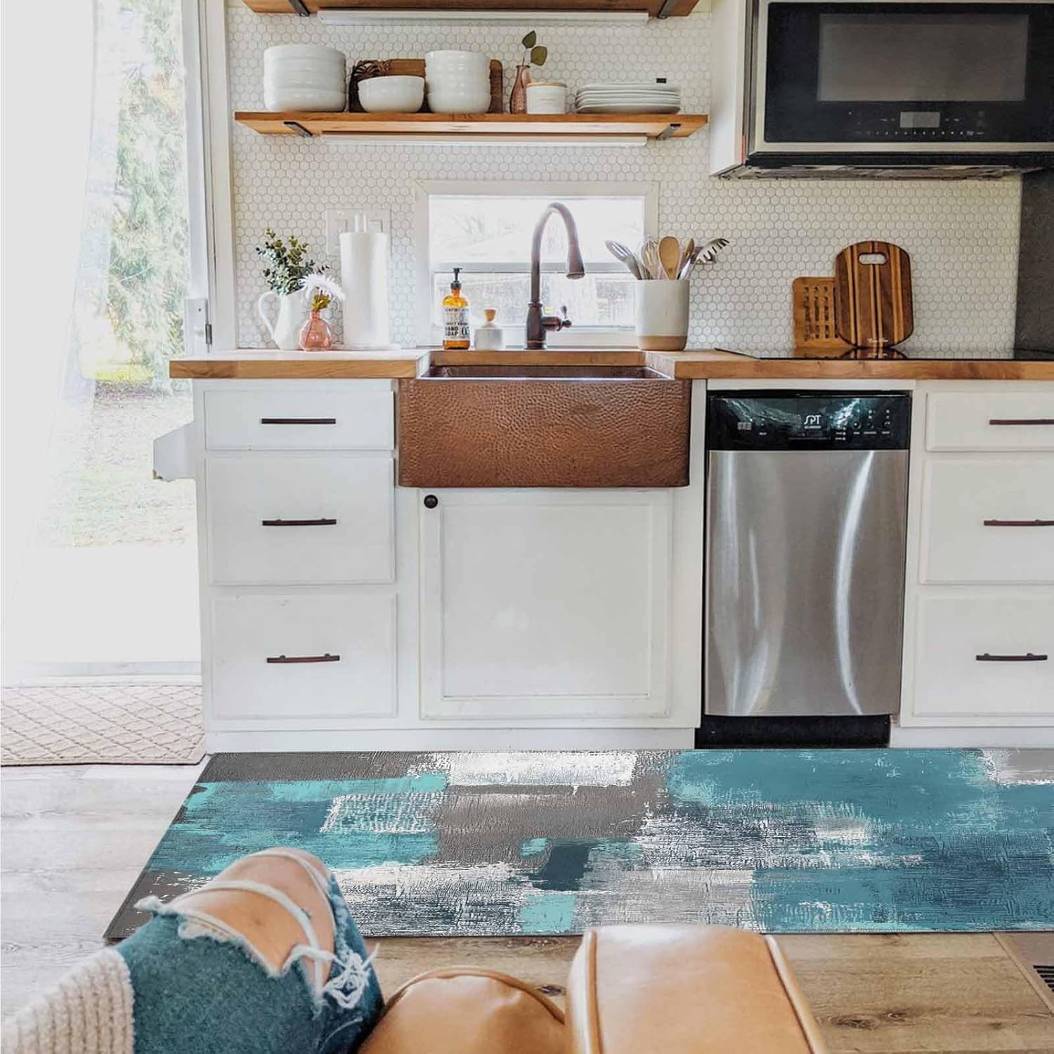 Libaoge Teal Kitchen Rugs and Mats Set of 2