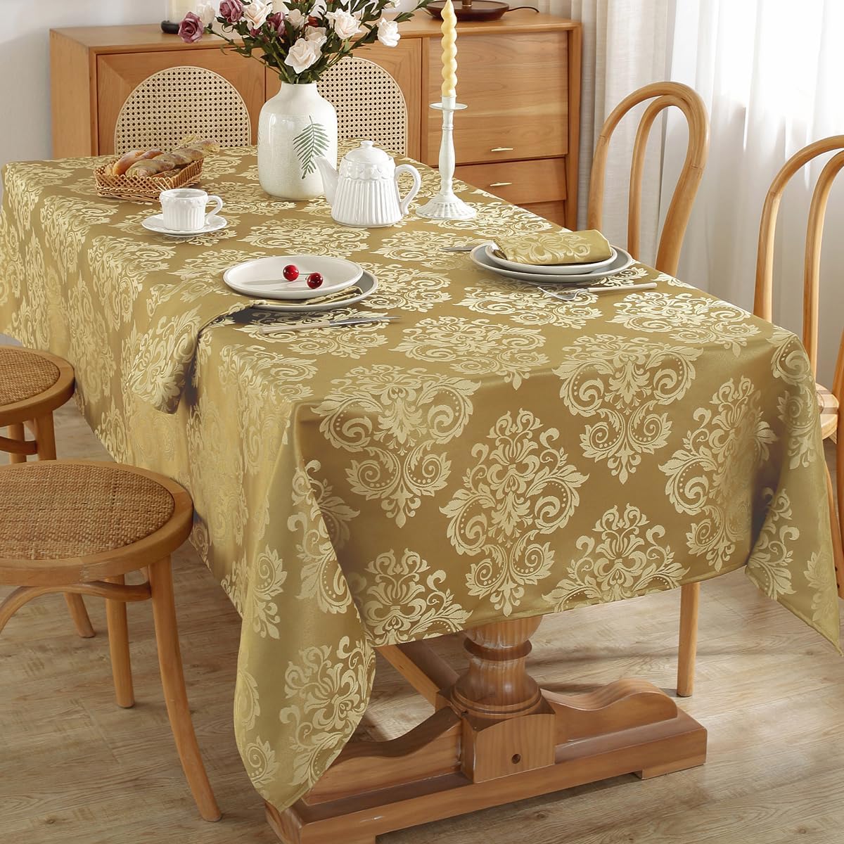 SASTYBALE Damask Gold Tablecloth 60x84 Inch