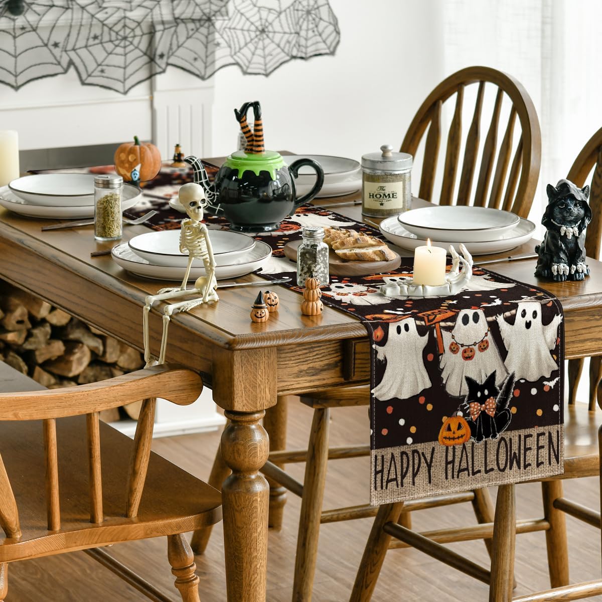 Artoid Mode Halloween Table Runner with Black Cat Design