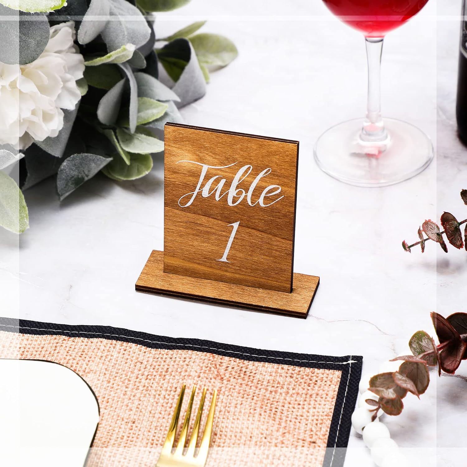 Chunful 20 Pcs Wooden Table Numbers with Base for Wedding Centerpieces