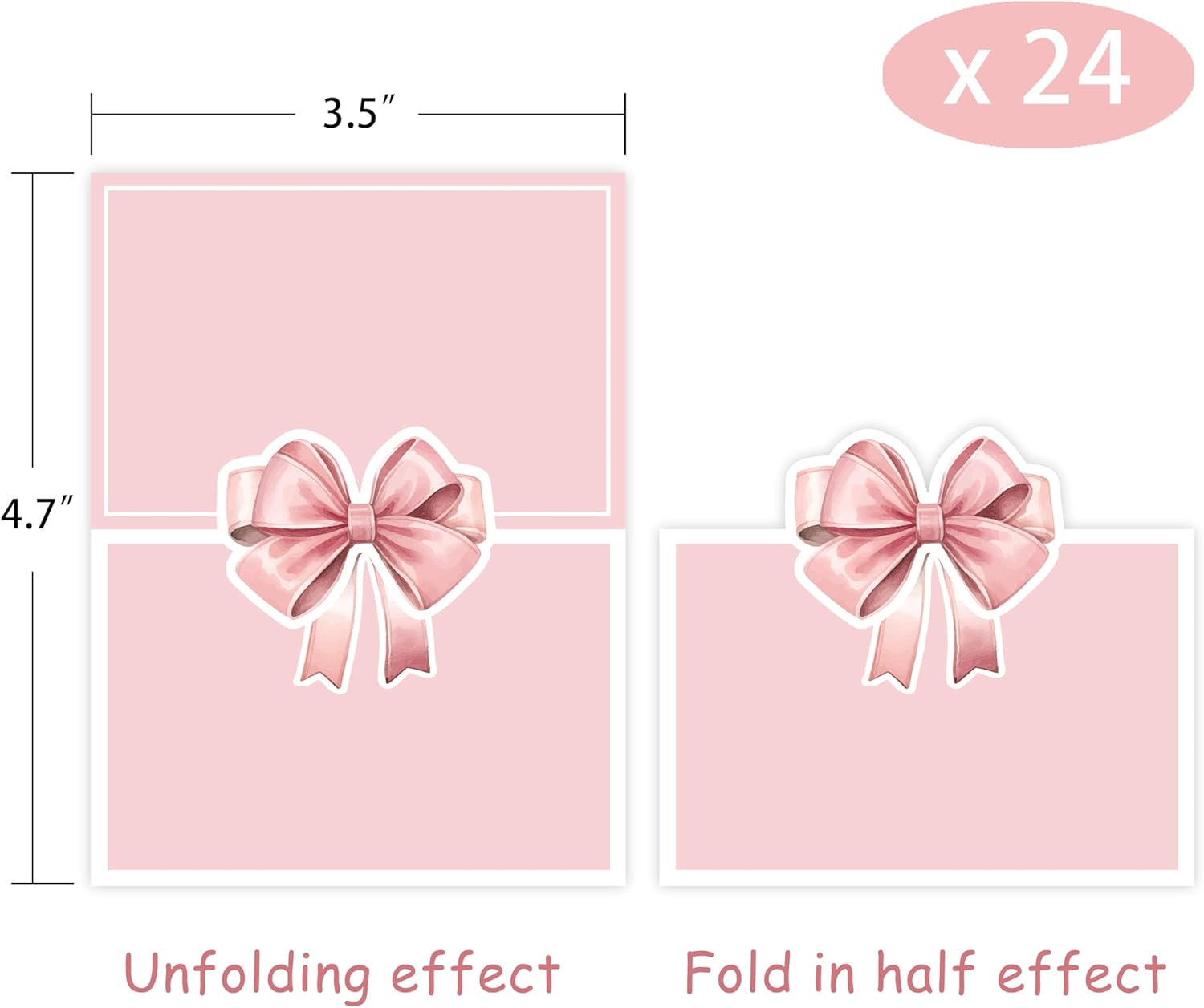 24 Pcs Pink Bow Place Cards for Baby Shower and Birthday Party