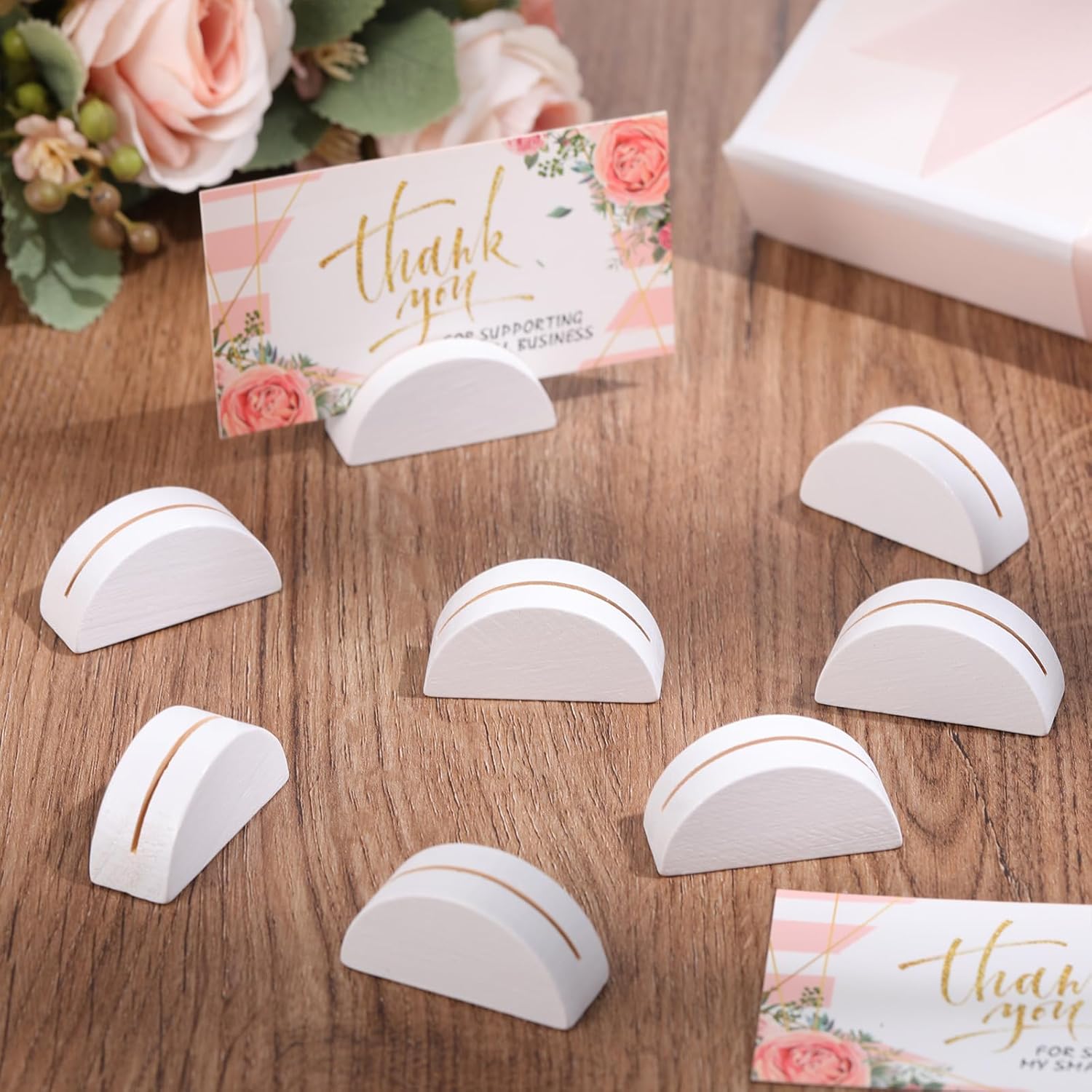 48 Pcs White Wooden Table Number Stands Small Lightweight Semicircular Design Holder