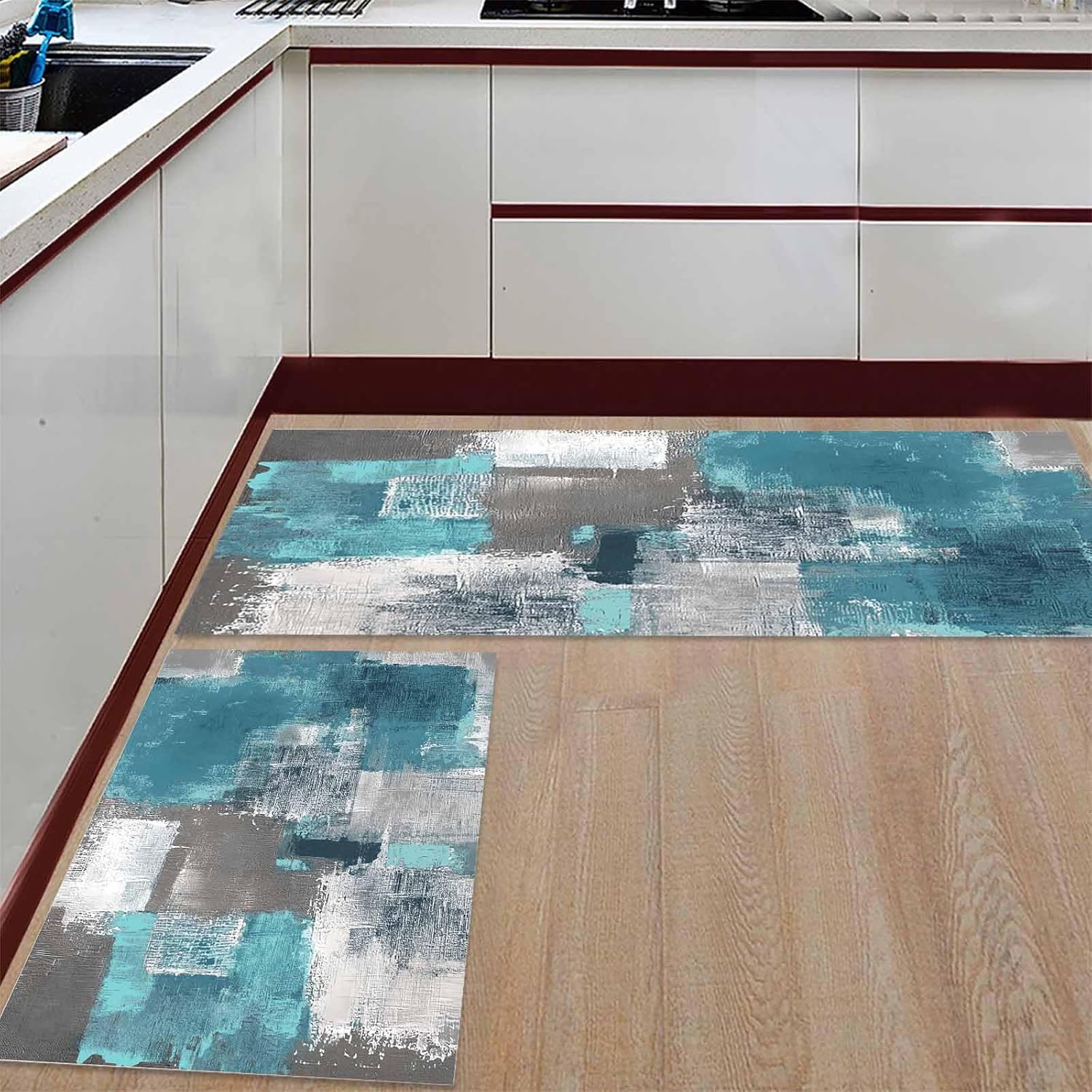 Libaoge Teal Kitchen Rugs and Mats Set of 2