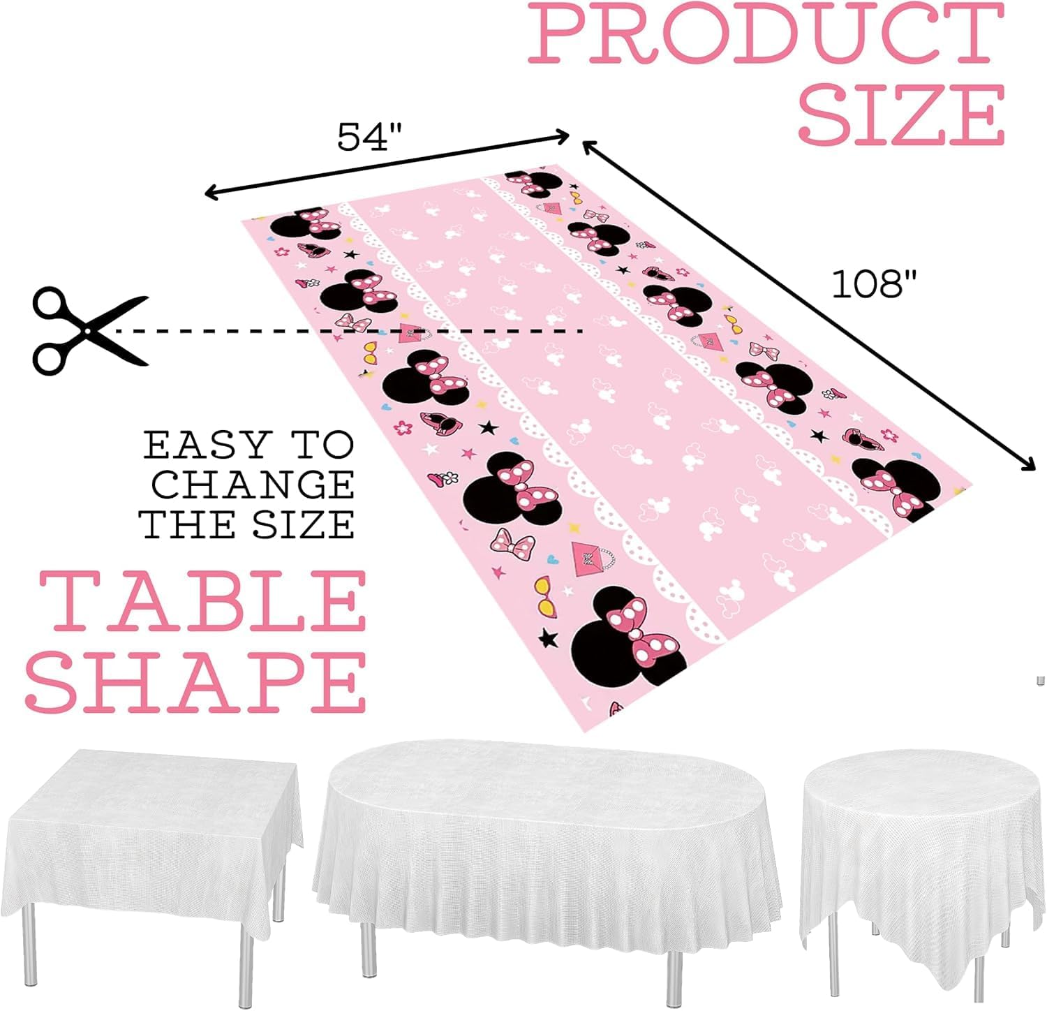 6PCS Pink Birthday Tablecloth Set 108x54 Inch Rectangle Disposable for Girls Party