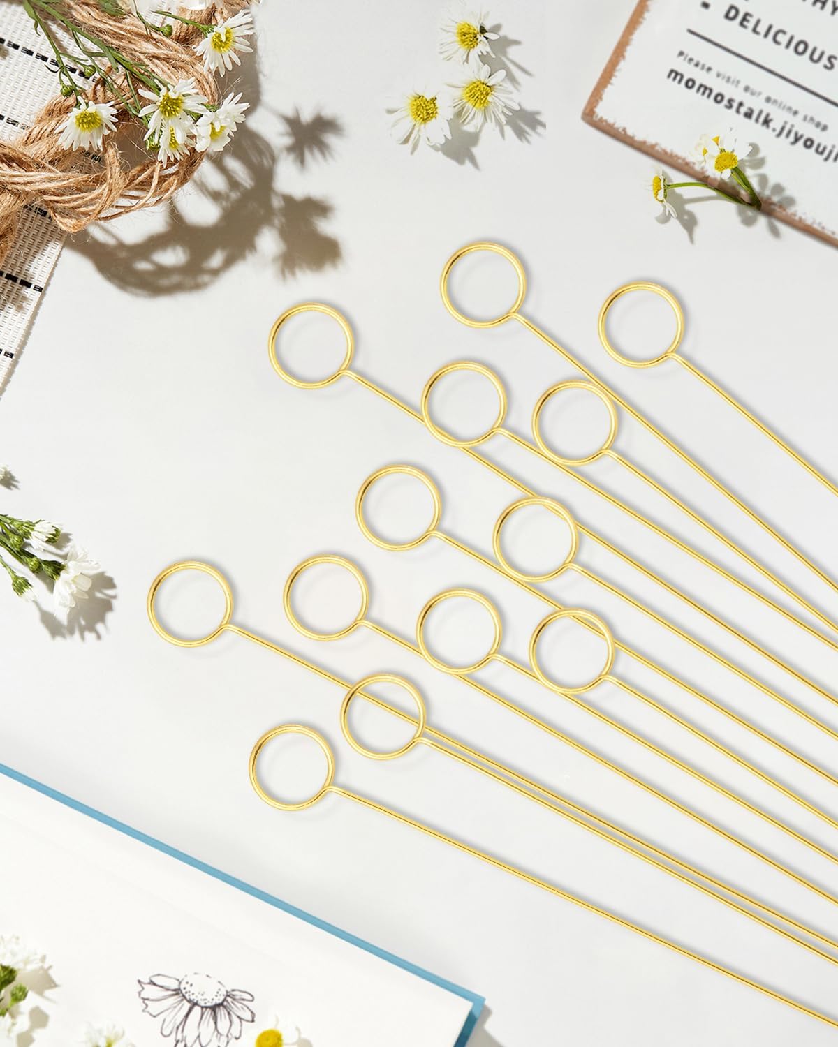 30Pcs Gold Round Floral Card Holder Picks