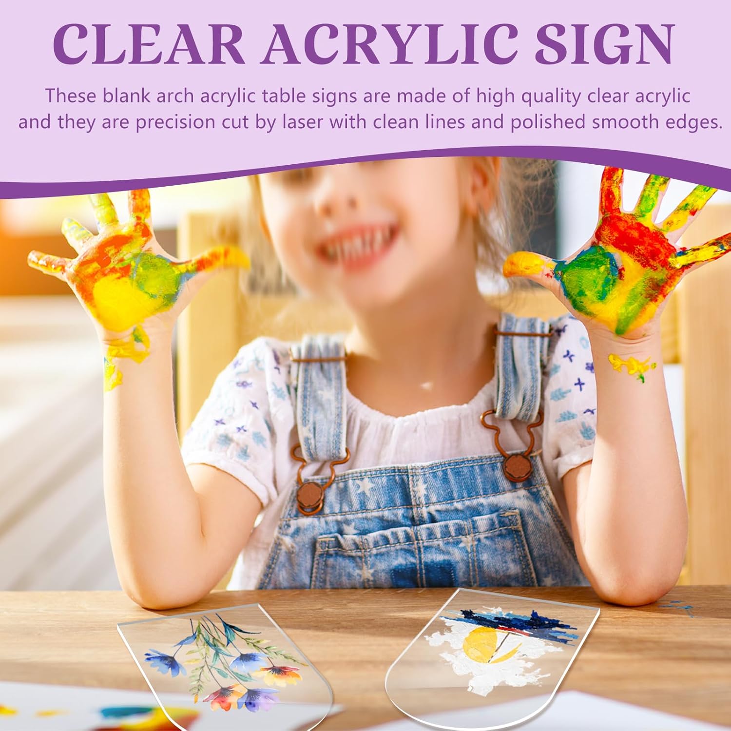 Bercoor 5 Pack 4x6 Inch Clear Arch Acrylic Signs with Wood Stands