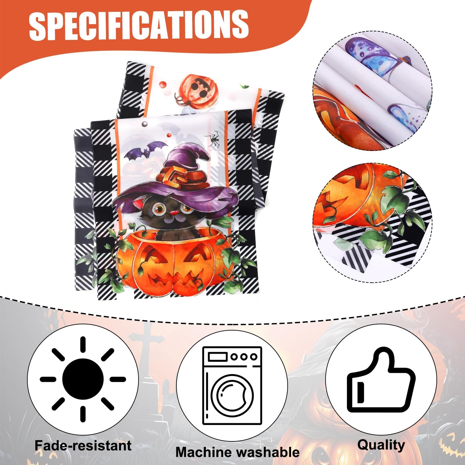 Pumpkin Witch Cat Halloween Table Runner 72x1386 Inch