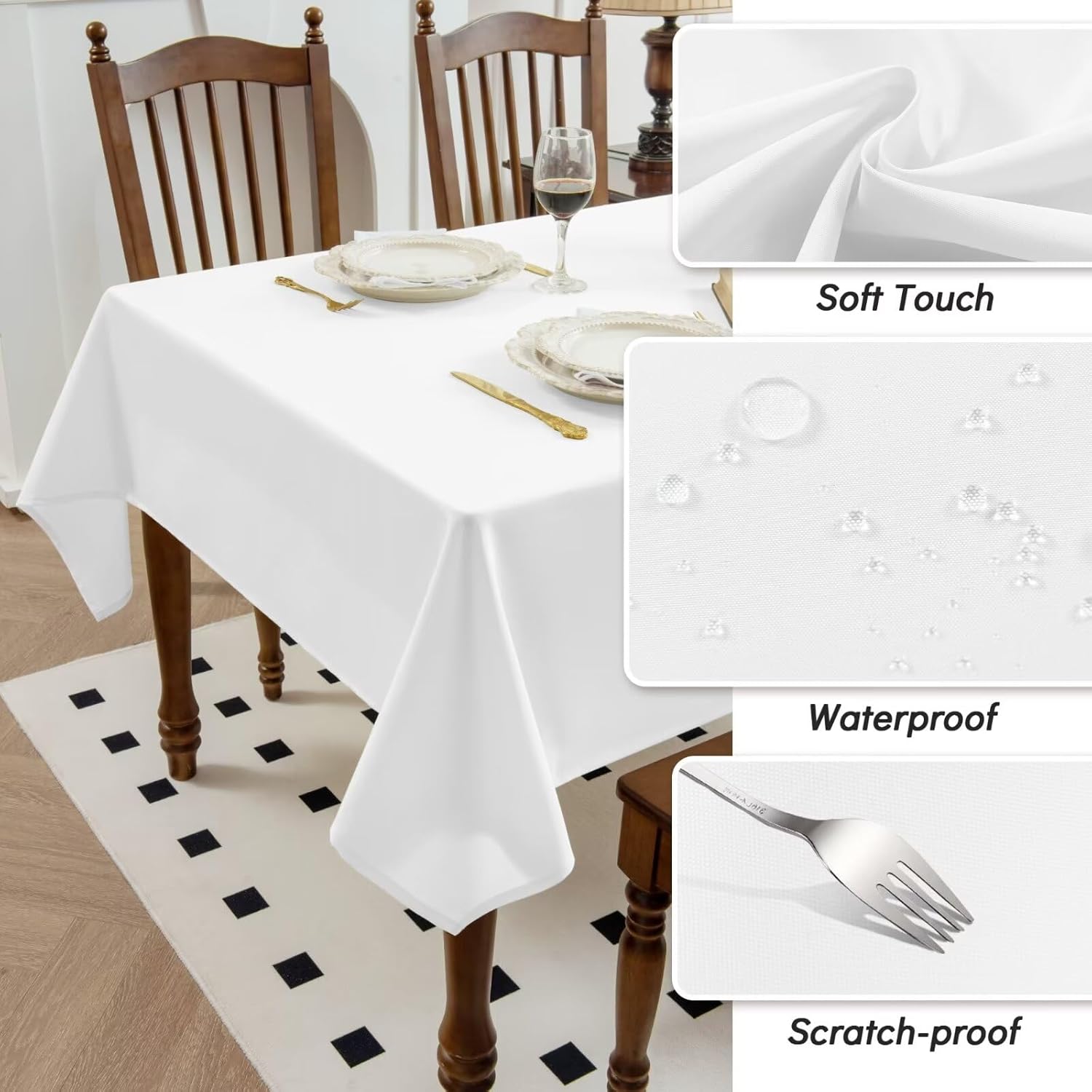Comfonew White Rectangle Tablecloth 60x84 Inch