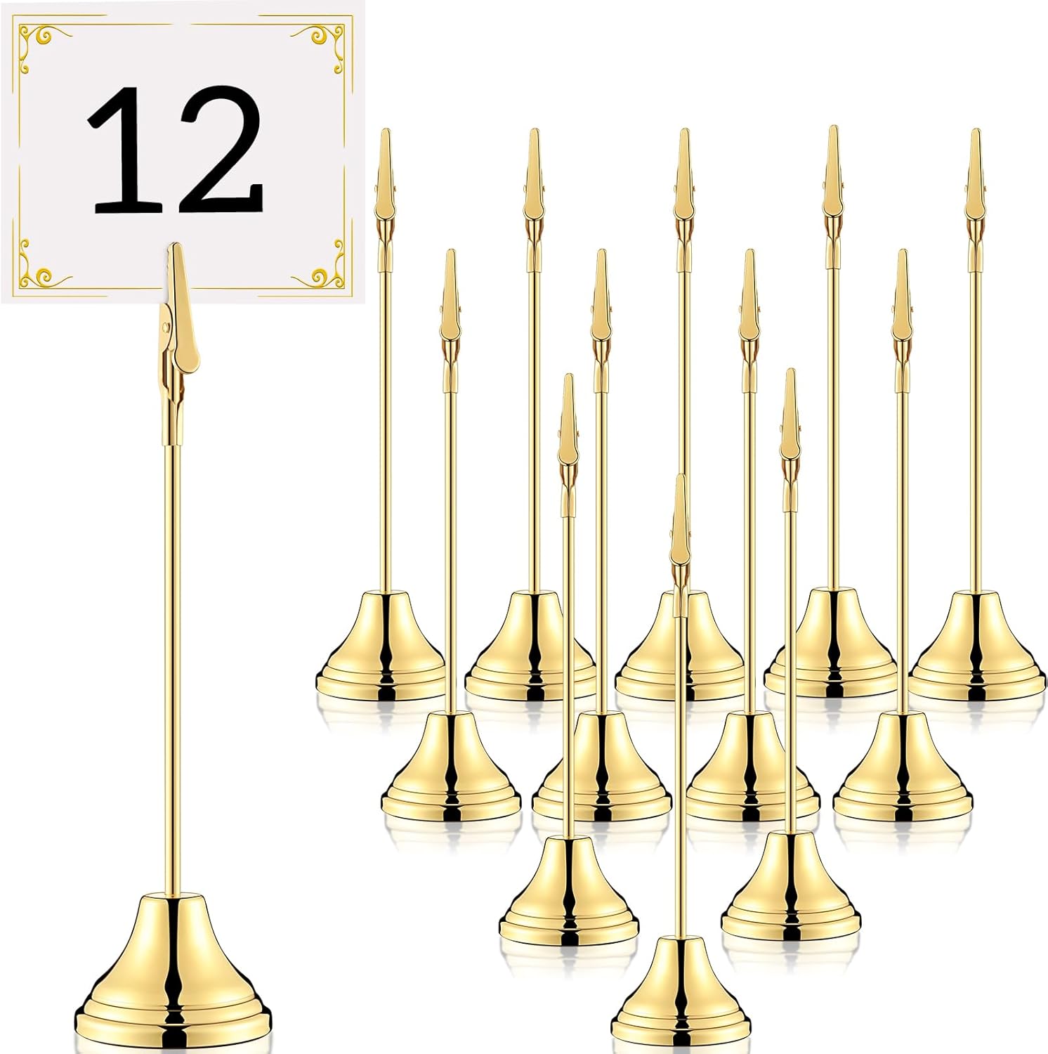 12 Pcs Gold Table Number Holders with Alligator Clip