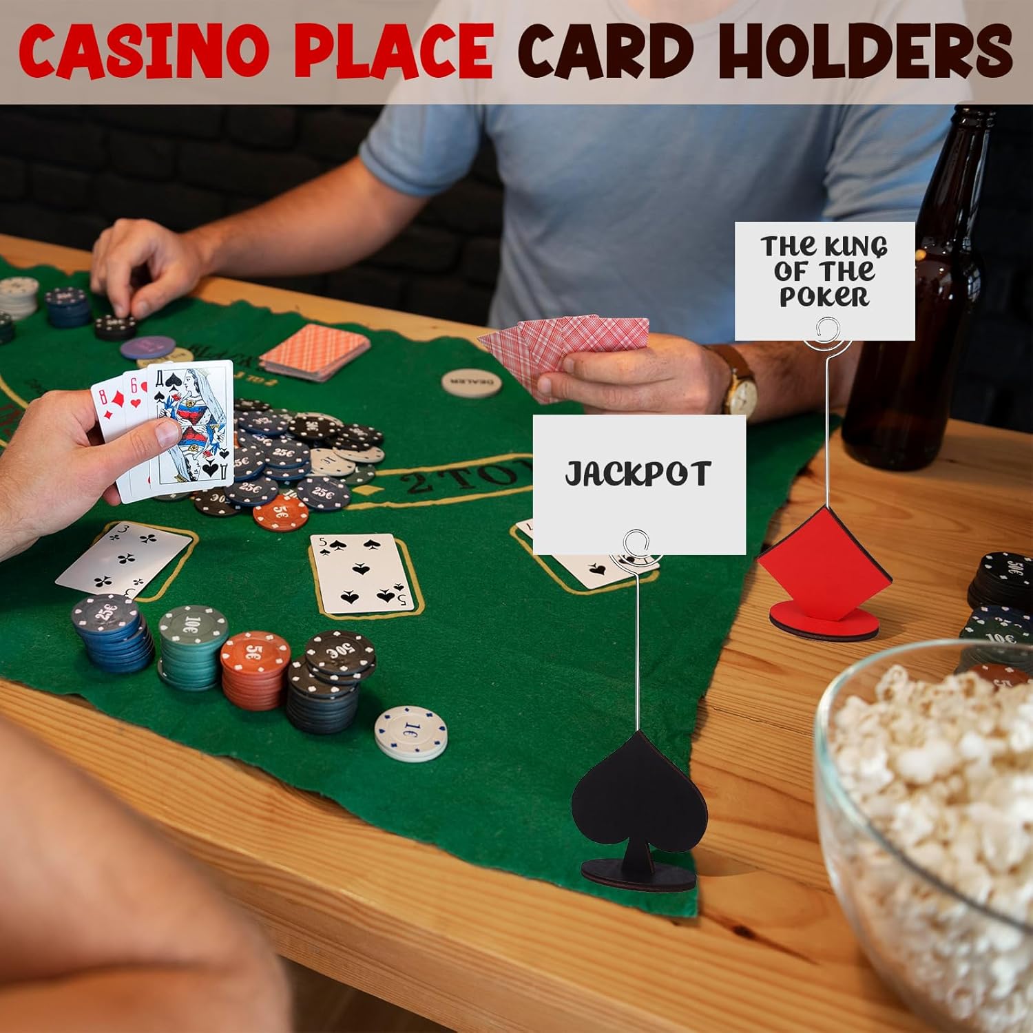12 Pcs Casino Themed Place Card Holders Poker Shaped Table Number Stands
