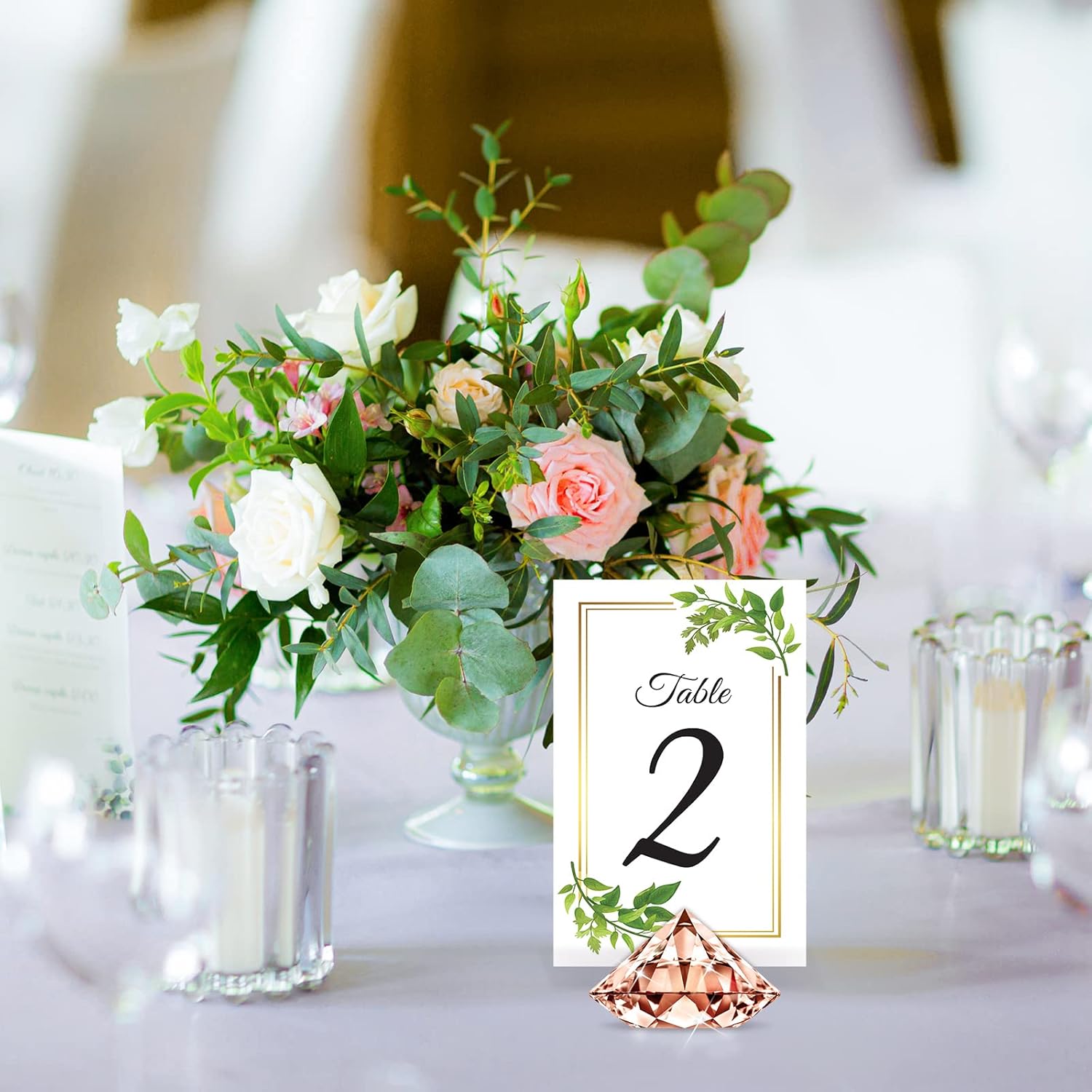 MTLEE 36-Piece Diamond Place Card Holders Rose Gold