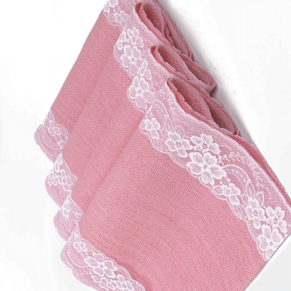 AAYU Pink Burlap Table Runner Placemat with Ivory Lace