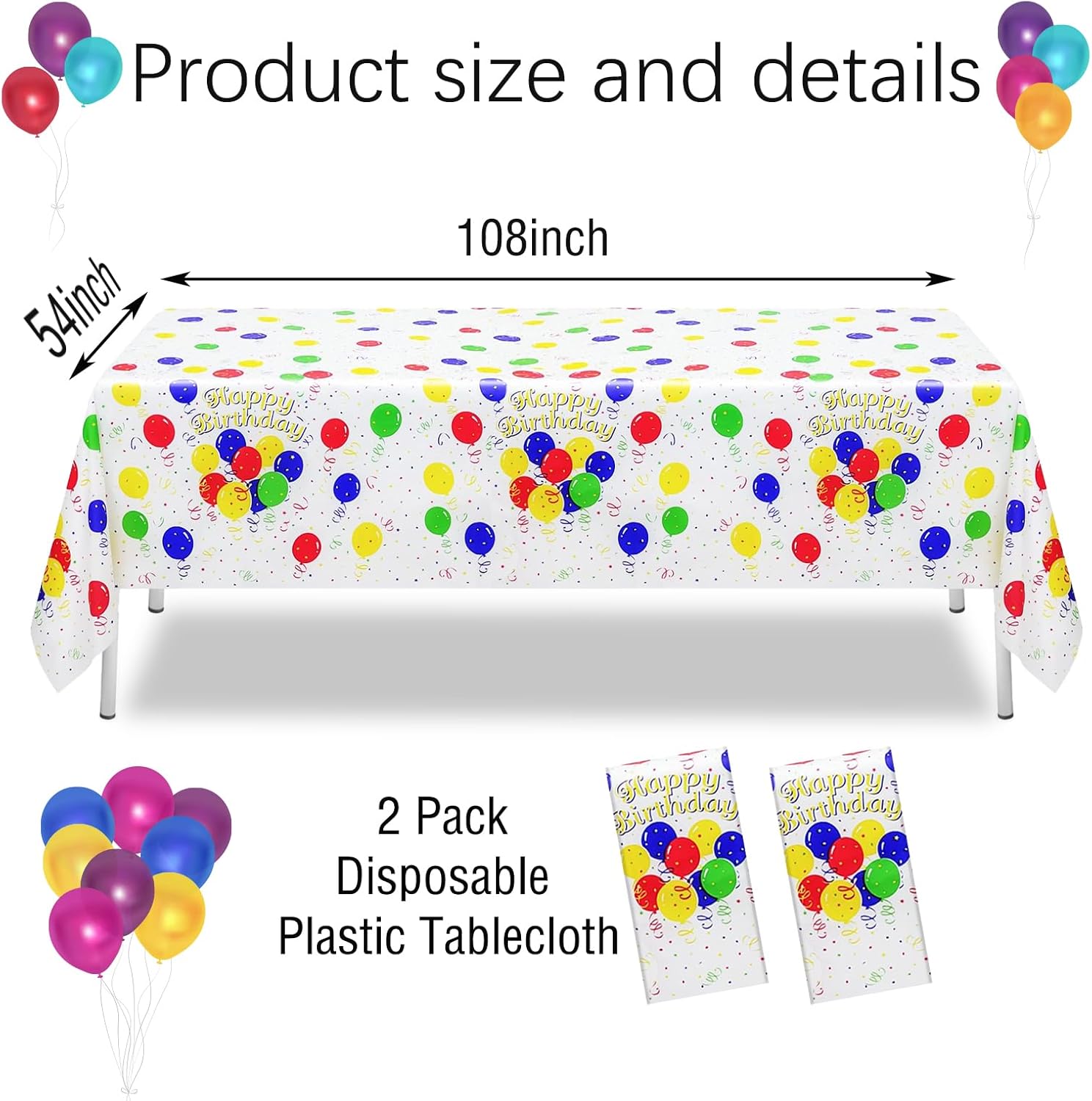 2 Pack Colorful Balloon Tablecloth for Parties