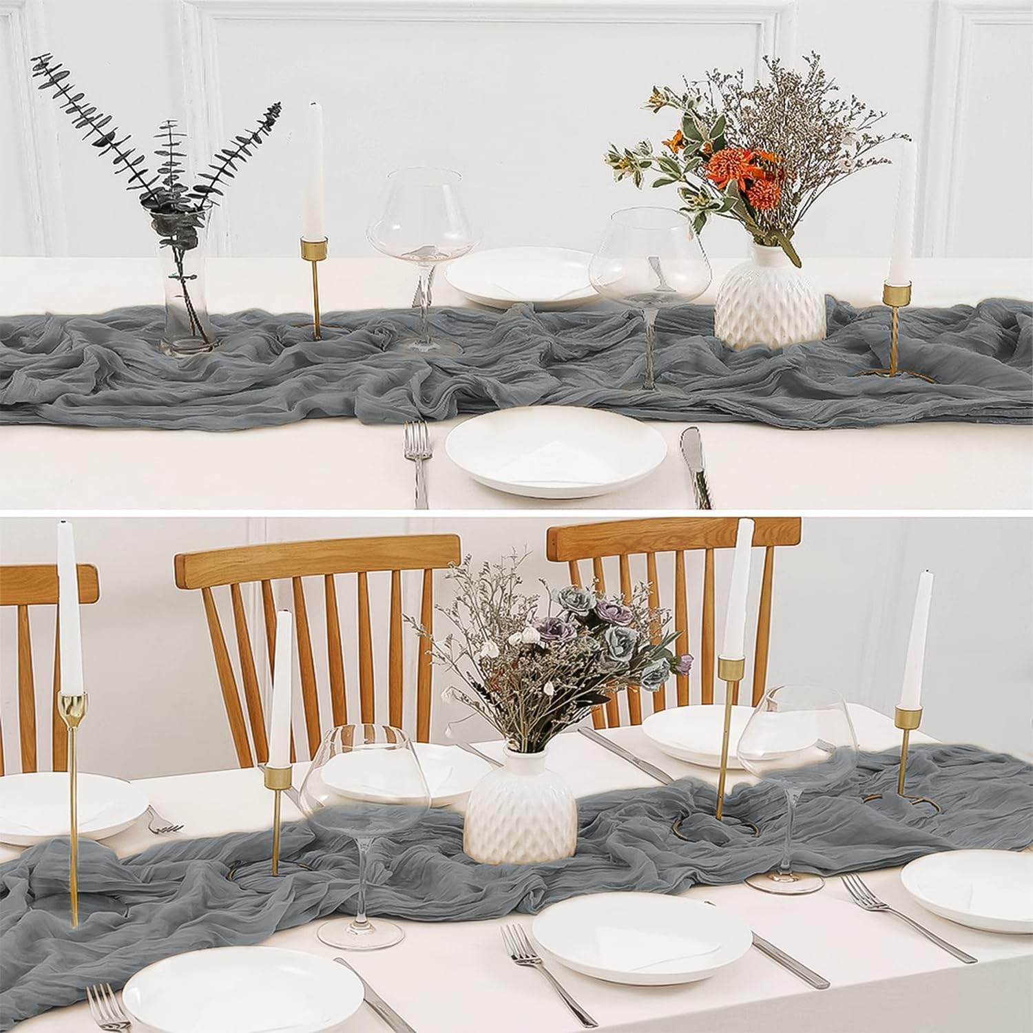 2 Pack 10 Ft Grey Cheesecloth Table Runners