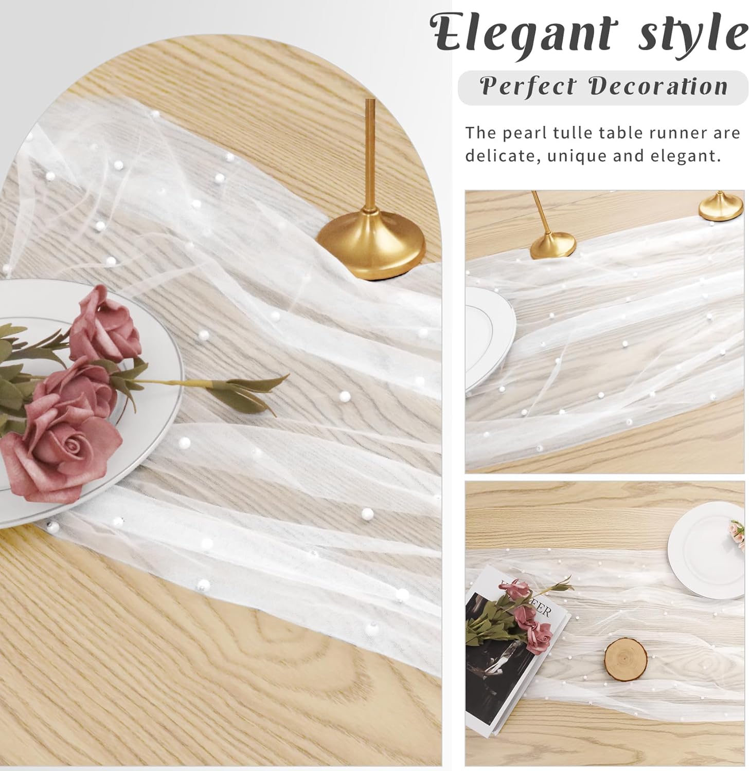 Set of 6 Pearl Tulle Table Runners 29x120 Inch White