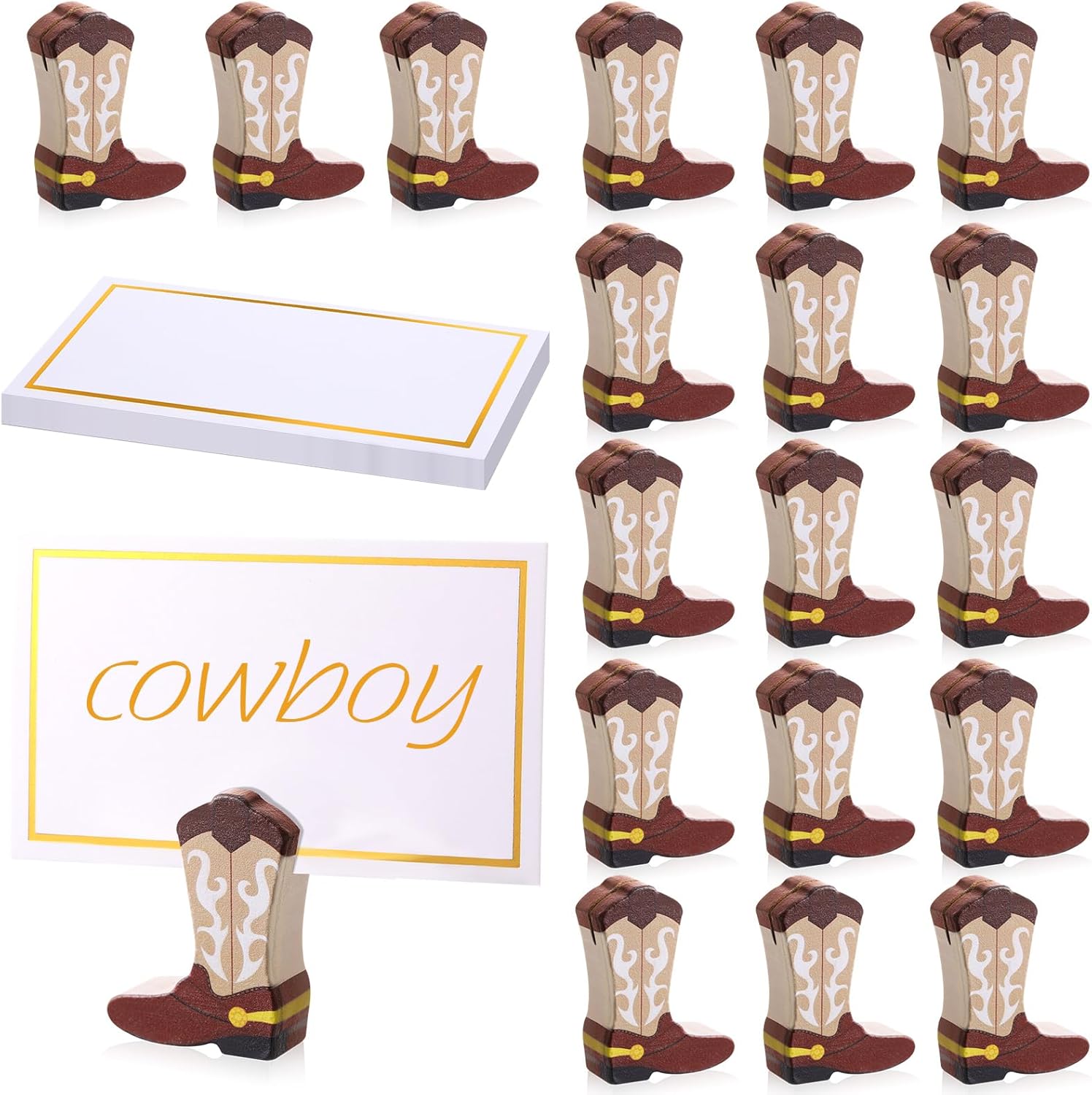Kigley 18 Pcs Wooden Cowboy Boots Place Card Holders