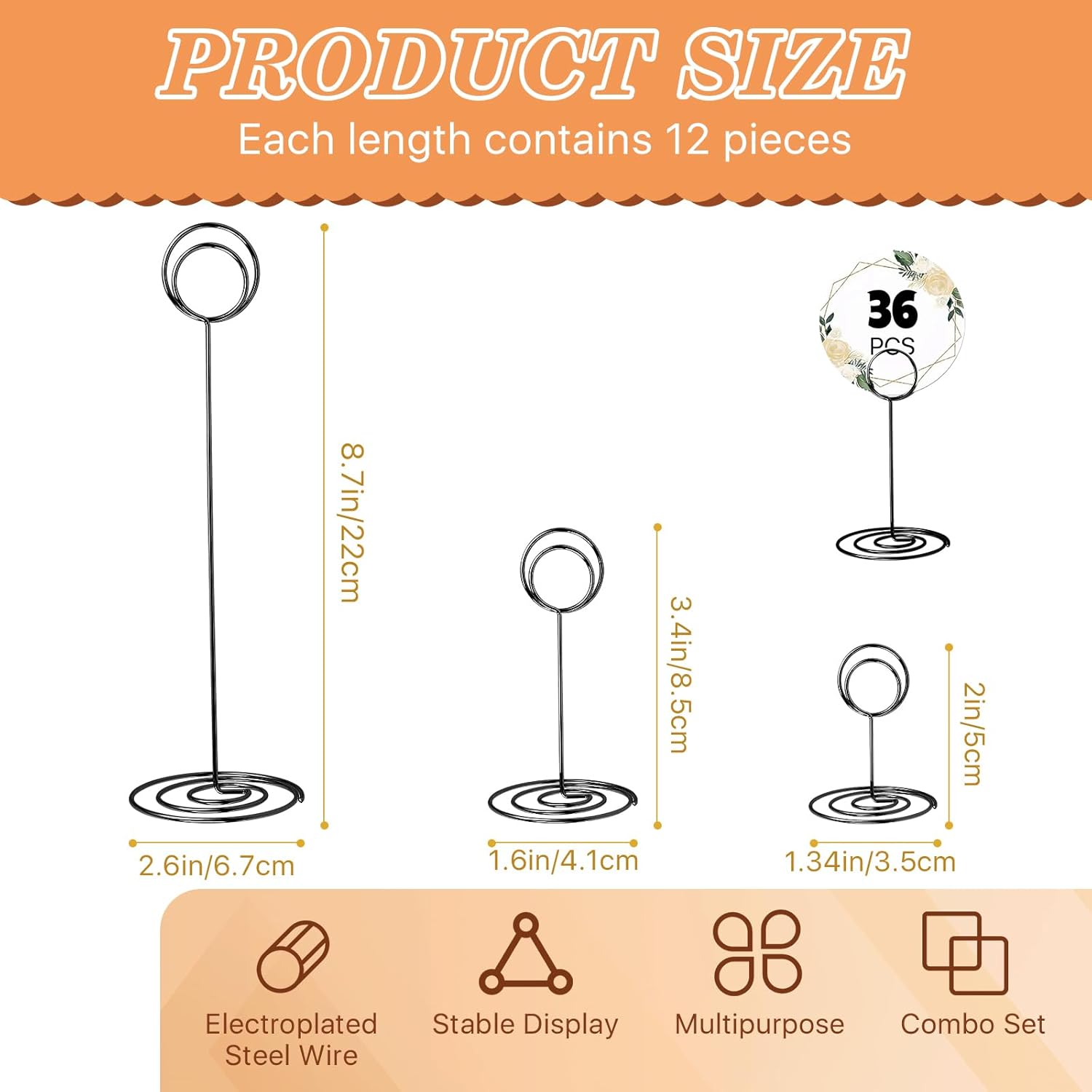 3 Sizes Table Number Holders 36 Pack Elegant Metal
