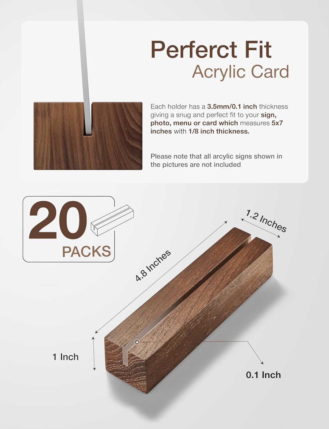 20 pcs Oak Wood Place Card Holder with Walnut Stain